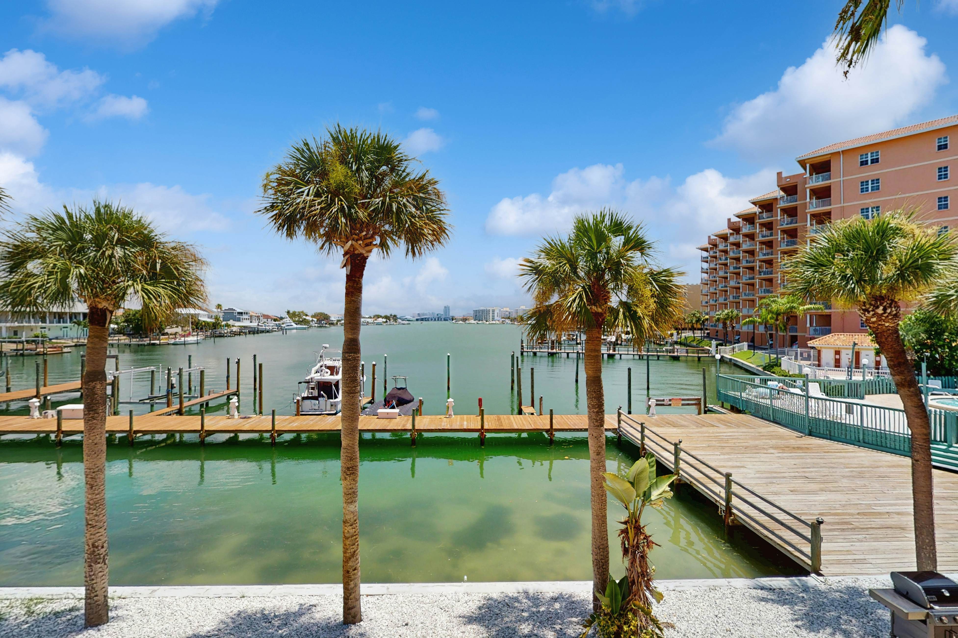 Steps to Gulf beaches, family friendly condo with water views, shared pool, AC