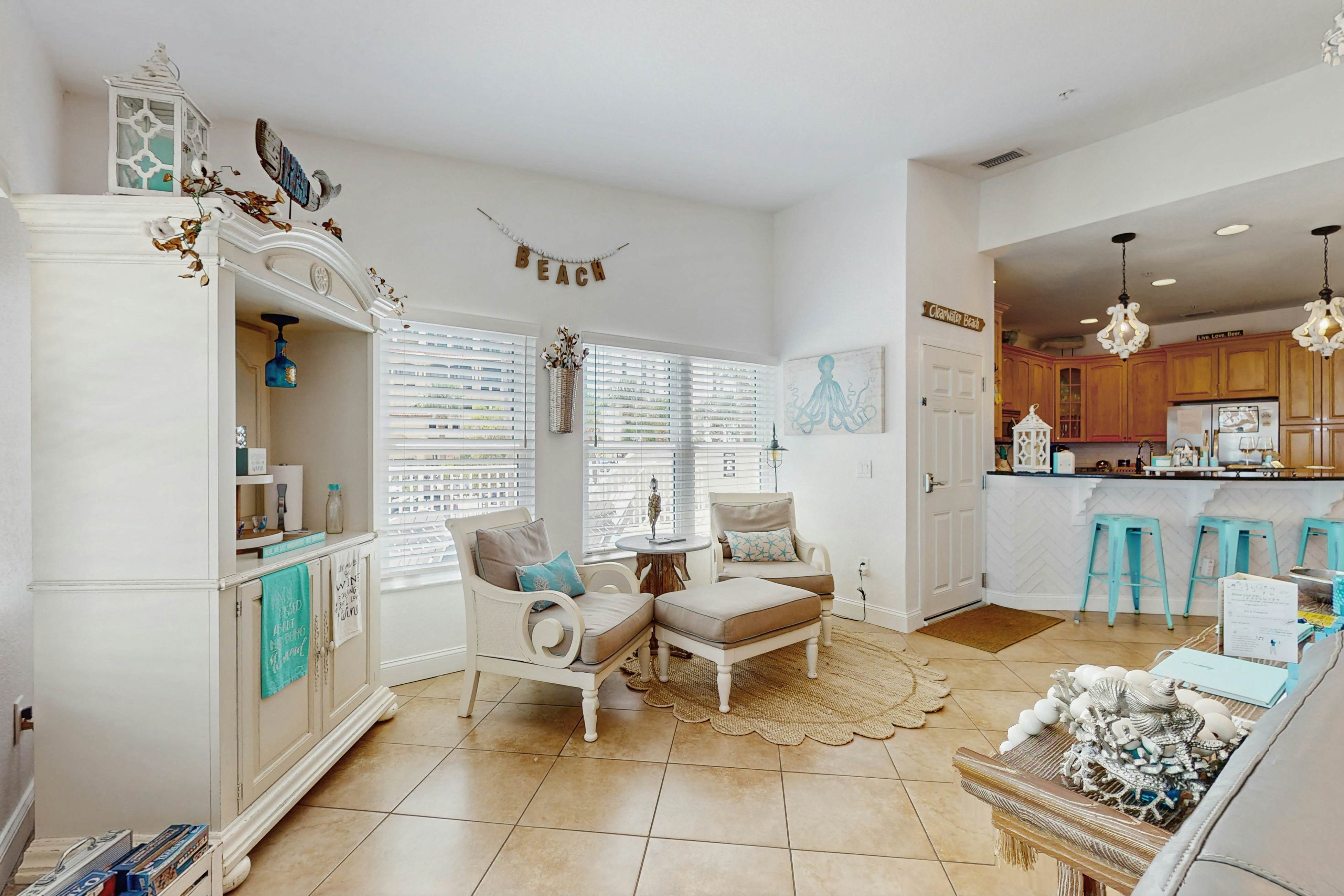 Steps to Gulf beaches, family friendly condo with water views, shared pool, AC