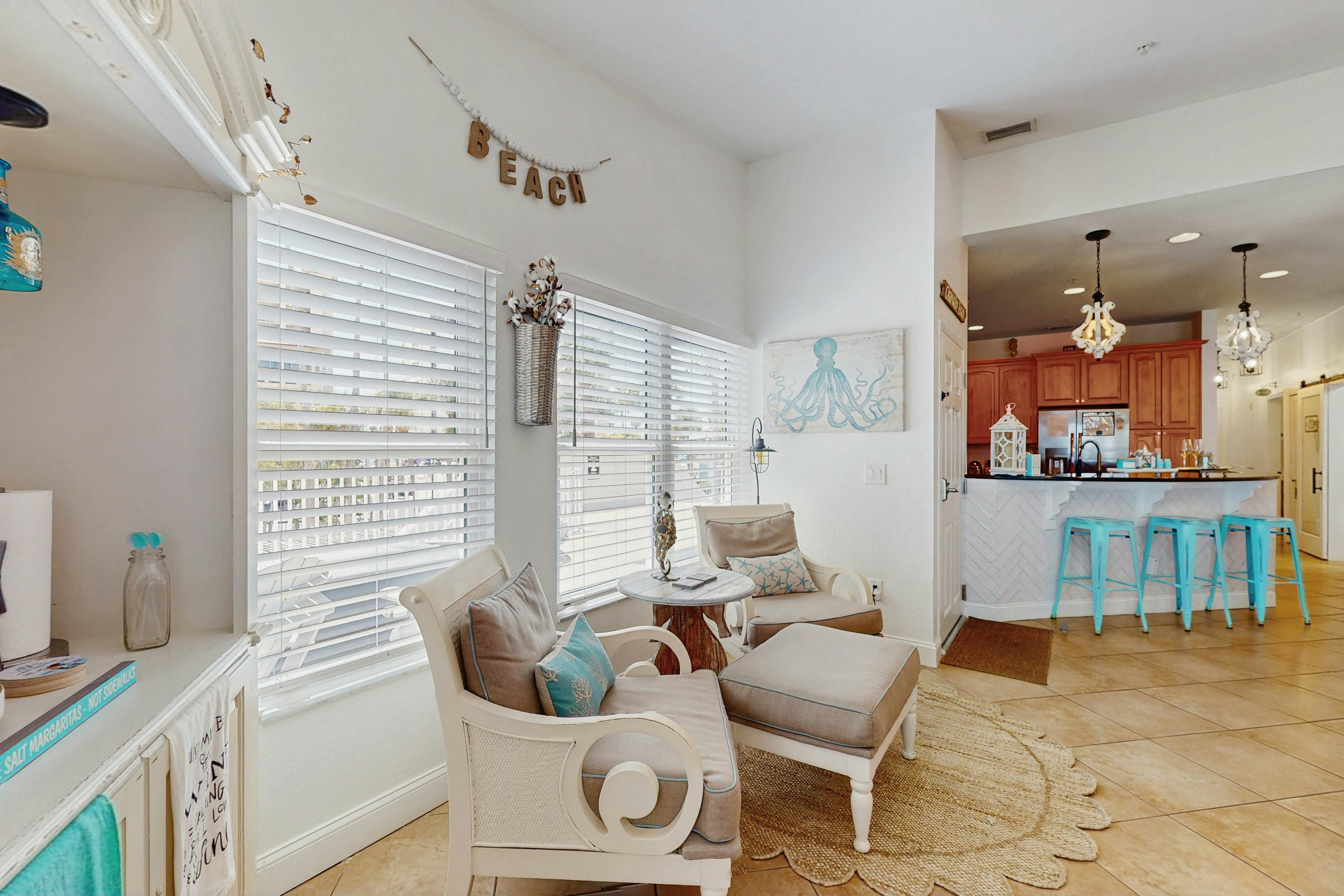 Steps to Gulf beaches, family friendly condo with water views, shared pool, AC