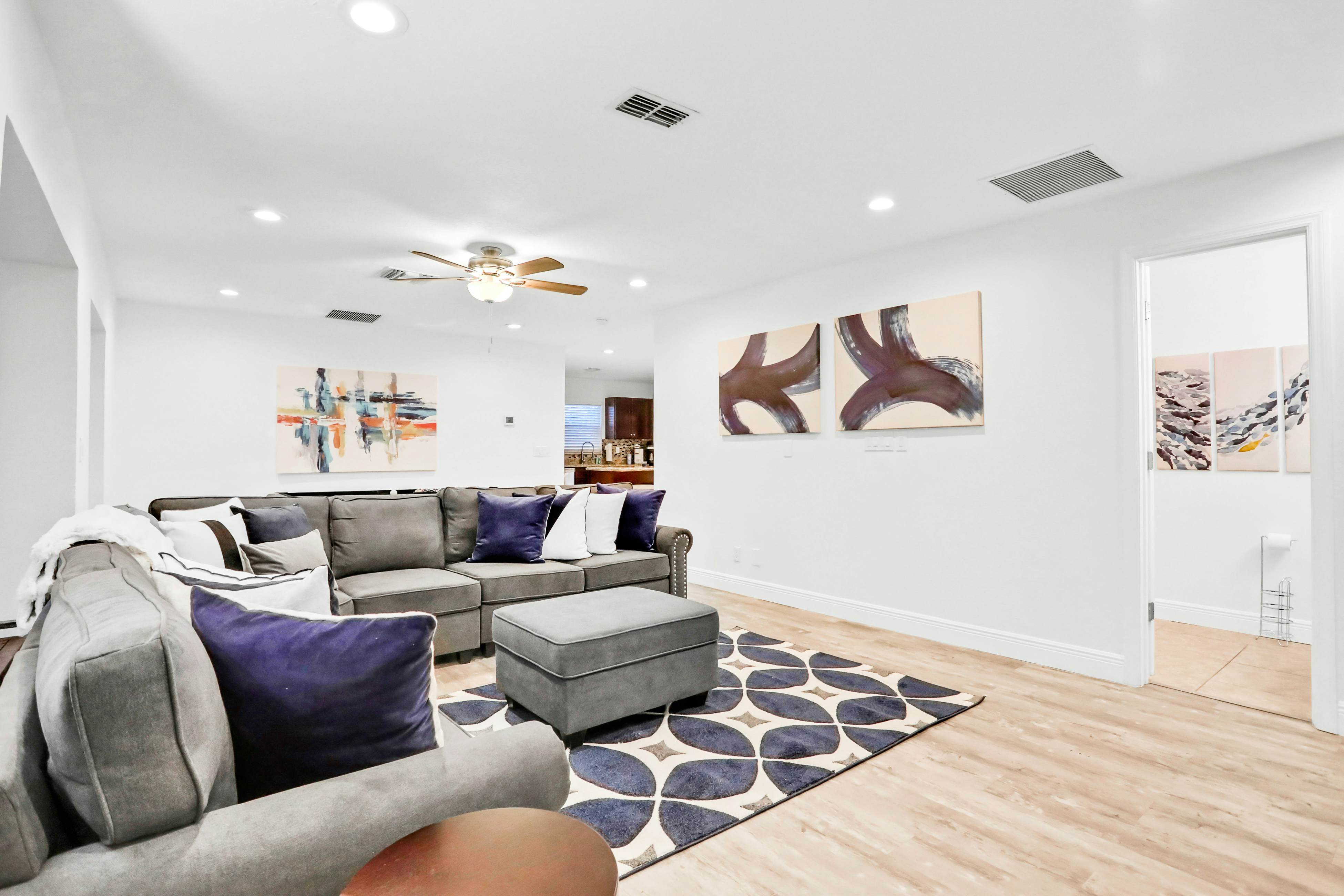 Dog-friendly tropical stay with a private pool, grill, game tables, & central AC