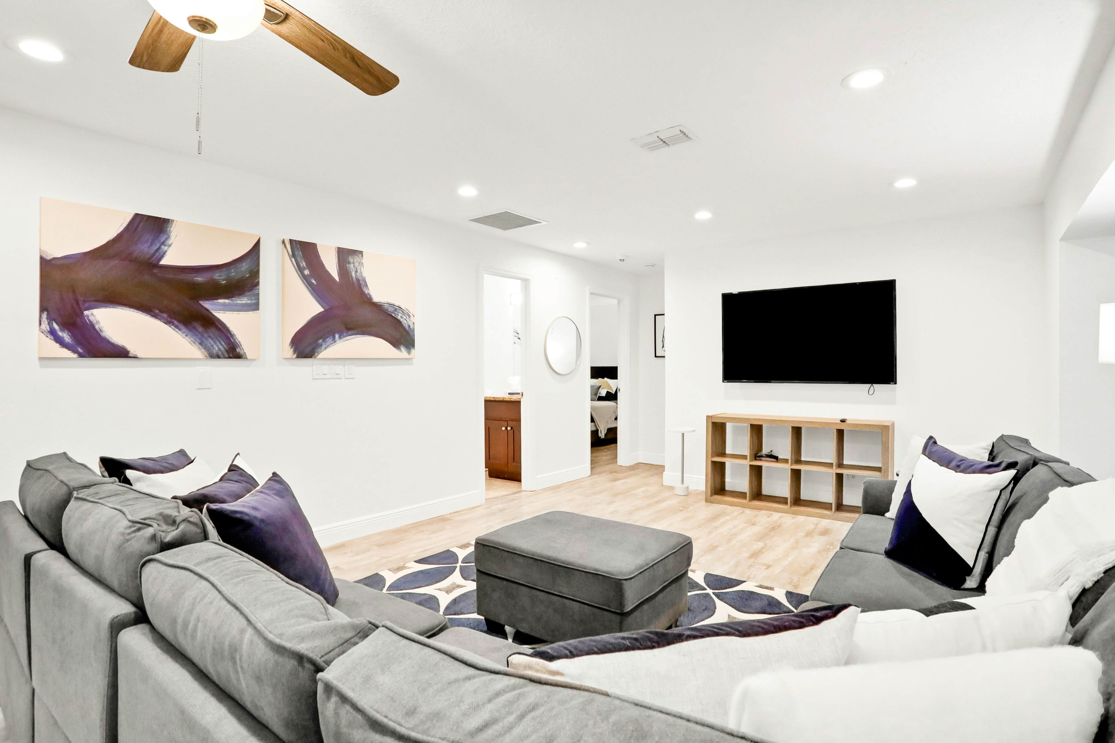 Dog-friendly tropical stay with a private pool, grill, game tables, & central AC