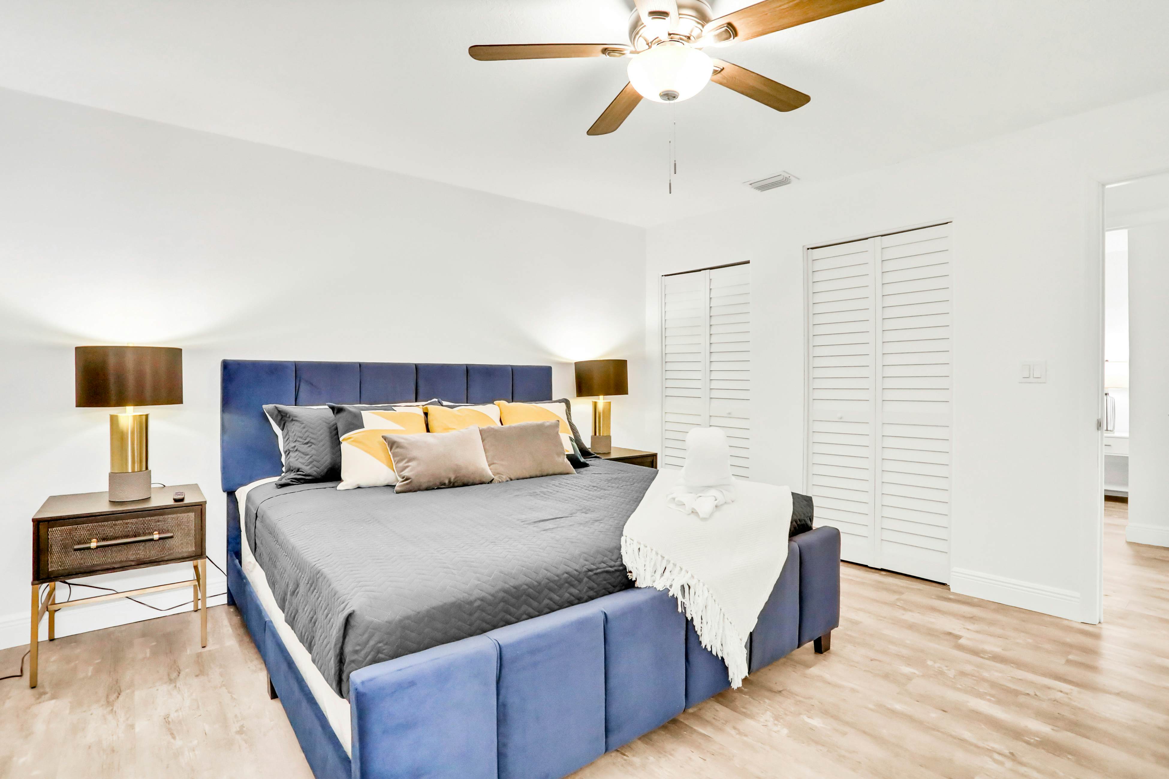 Dog-friendly tropical stay with a private pool, grill, game tables, & central AC