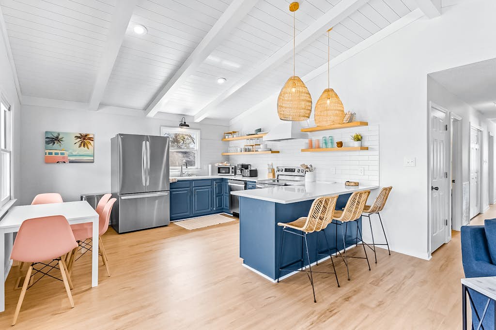 Cheerful dog-friendly home with kitchen, balcony, patio, & W/D - close to beach