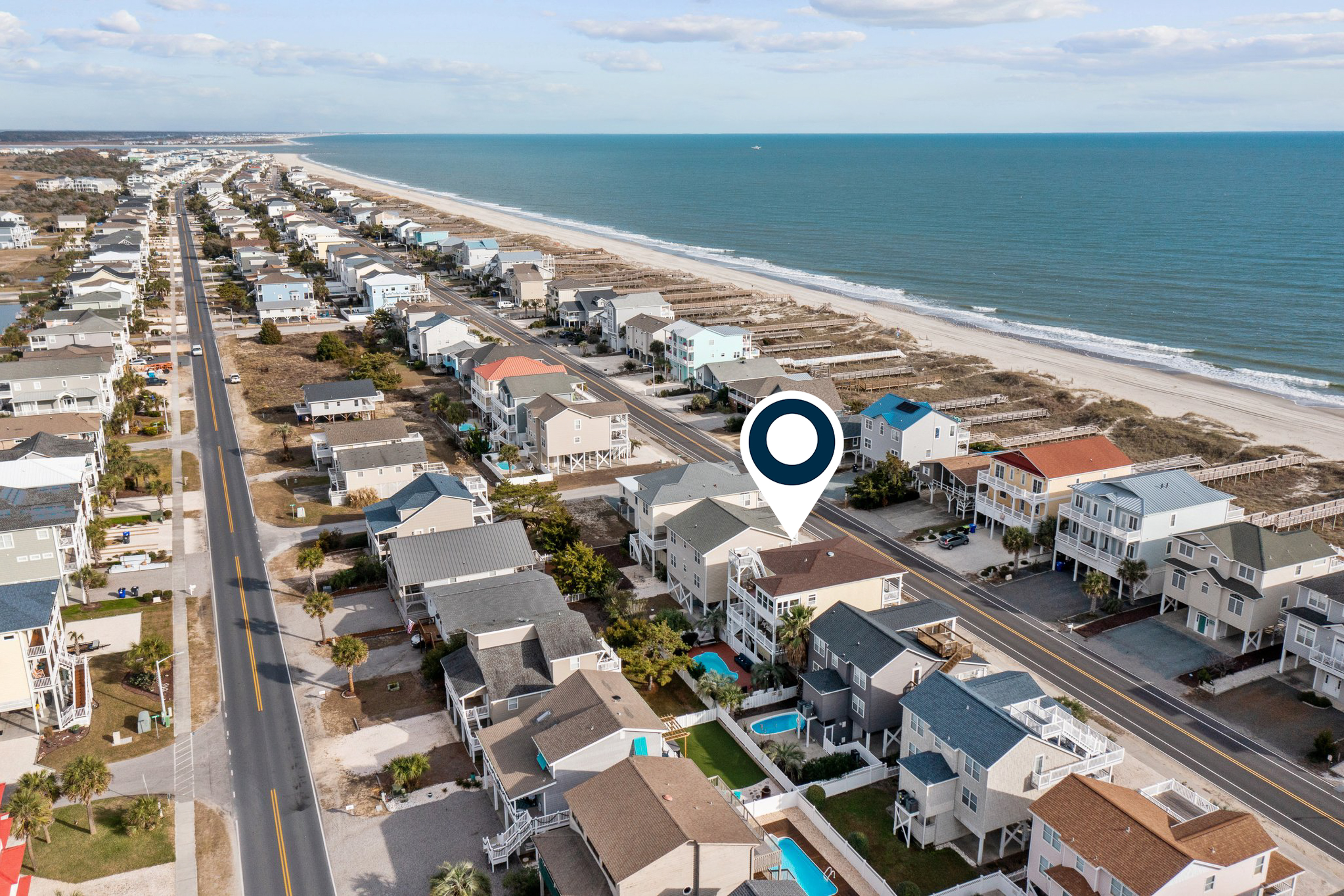 Three-story home with decks, private pool - walk to the beach