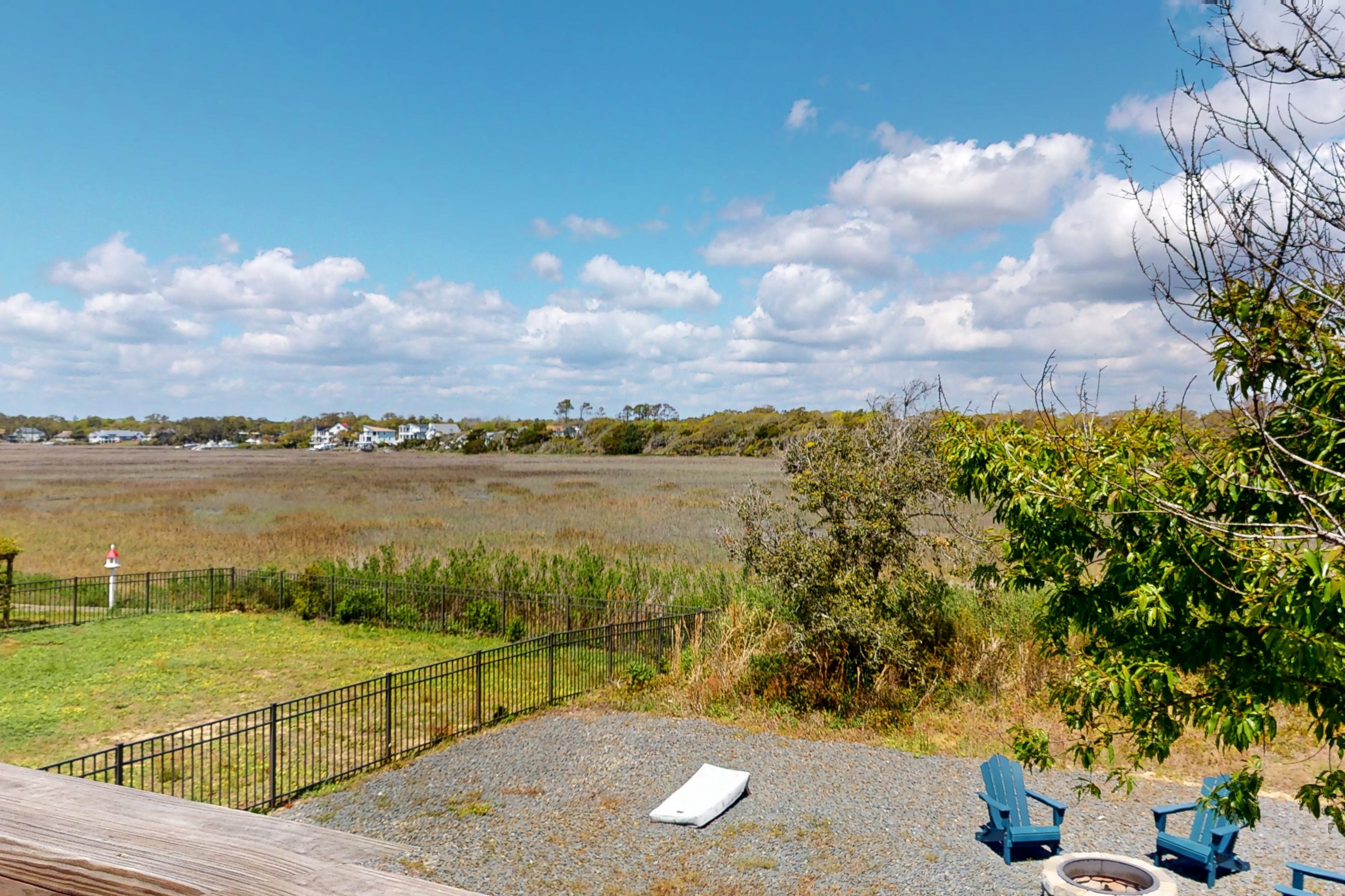 Stunning marsh view home with fire-pit and close to beach access