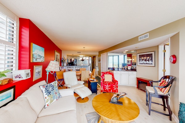 Inviting ocean view condo with balcony, pool, tennis, central AC, & W/D