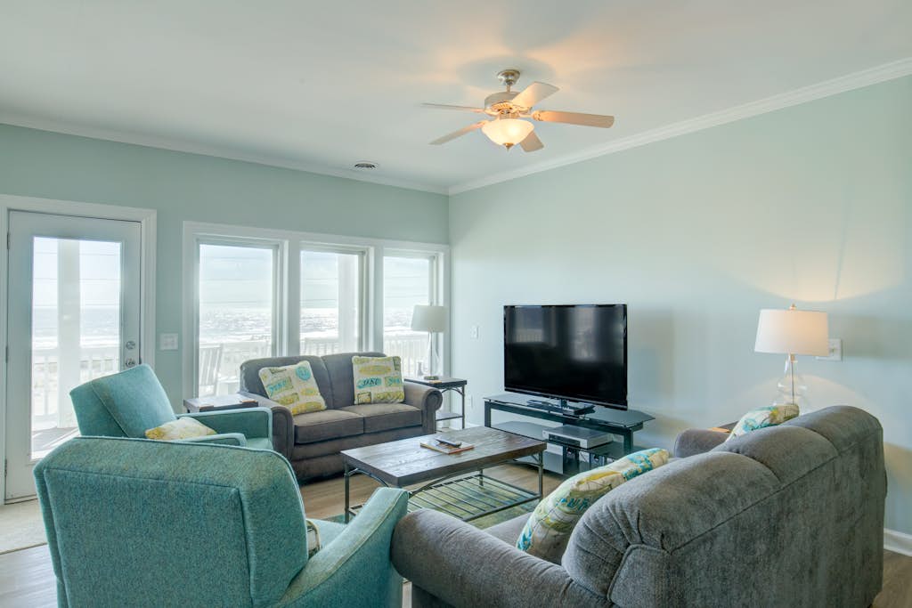 Dog-friendly sound- & beach-view home with private heated pool, decks, AC & W/D