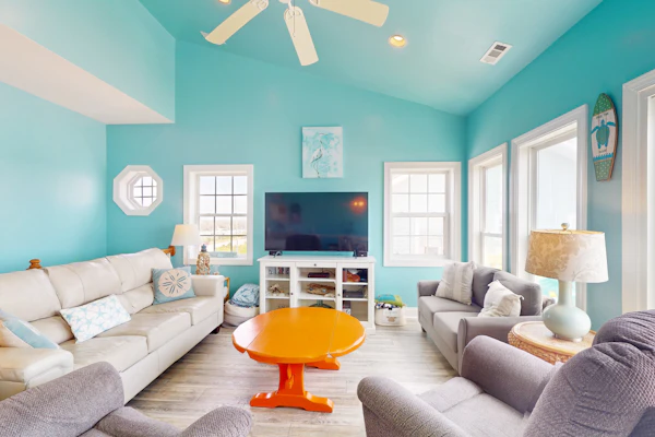 Oceanfront duplex with 4 decks, private beach walkway, central AC, & W/D