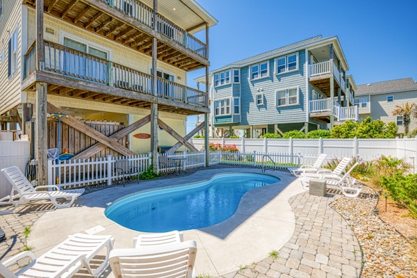 Multi-level beachfront home with private heated pool, elevator, beach access, AC