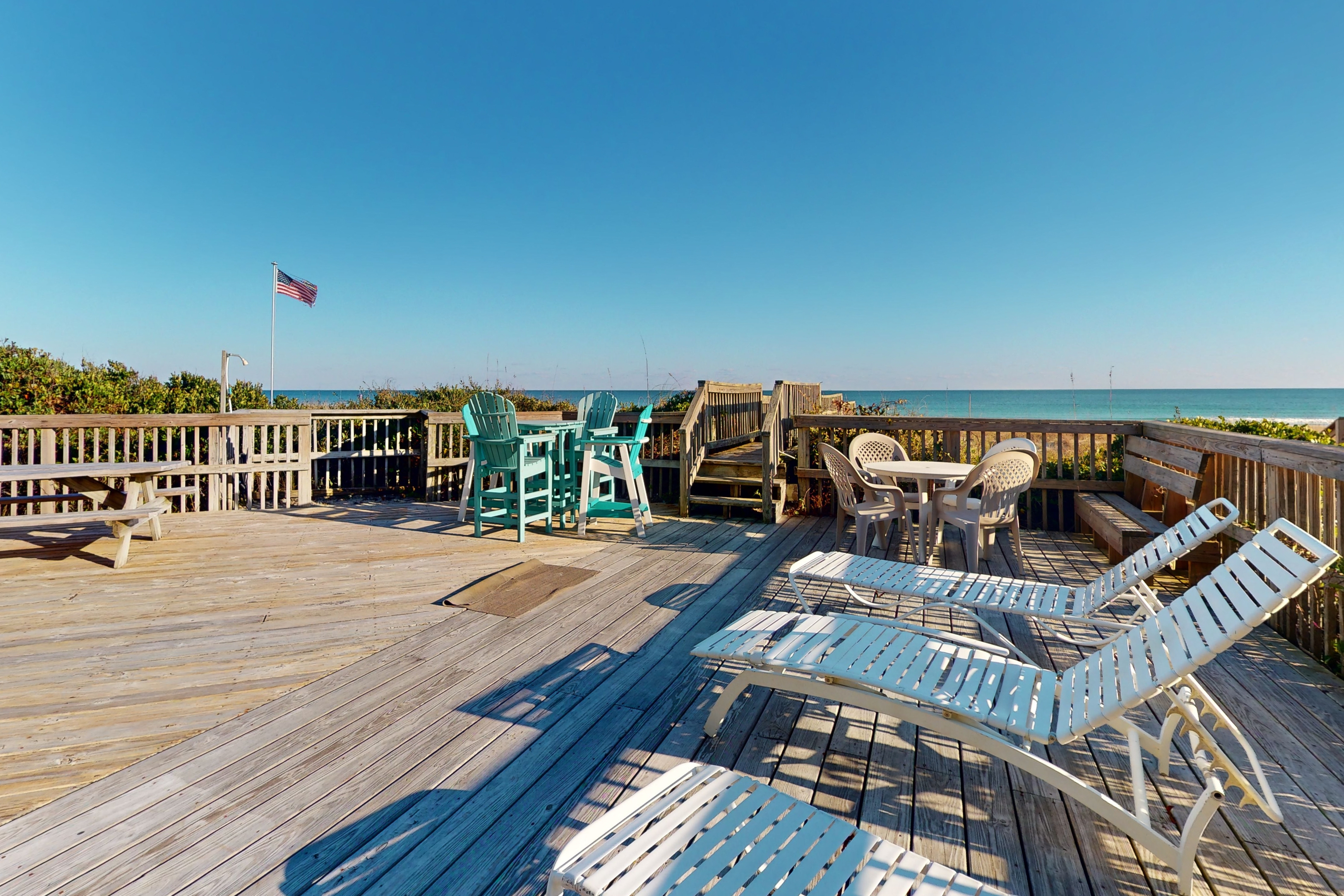 Oceanfront home with beach access, ocean and beach views, foosball table, deck