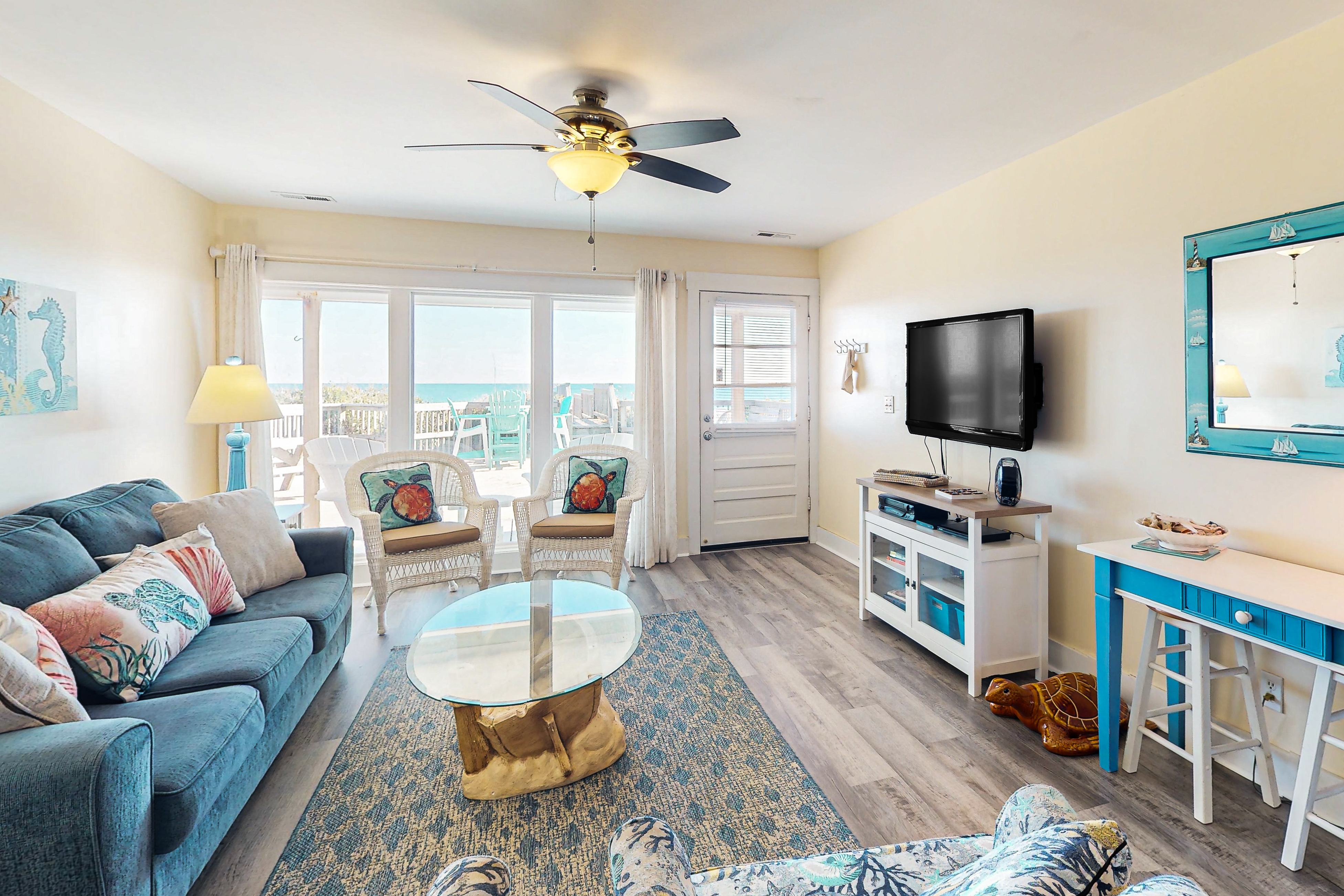 Oceanfront home with beach access, ocean and beach views, foosball table, deck