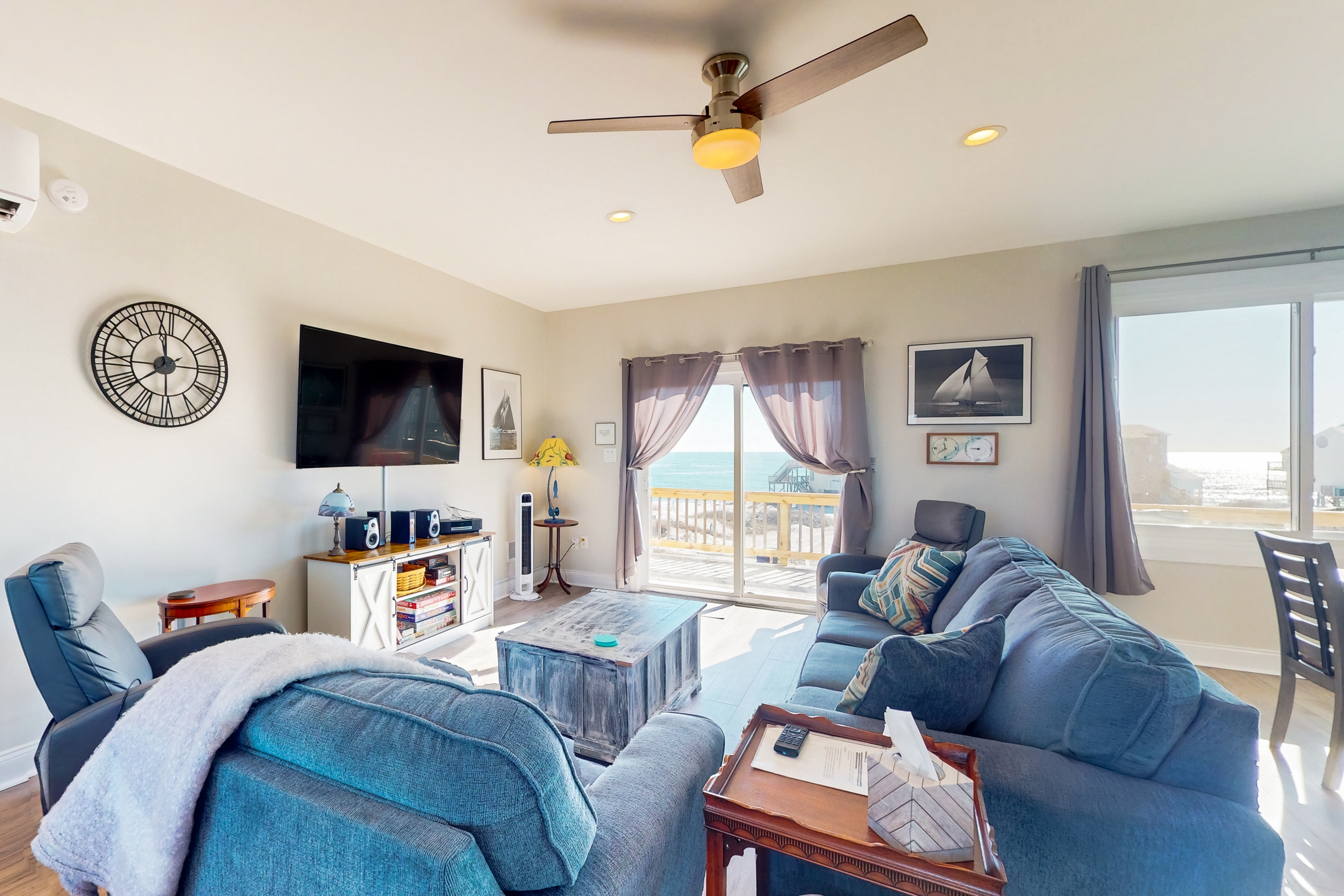 Secluded, updated, dog-friendly beach house with 360-water views, balconies & AC