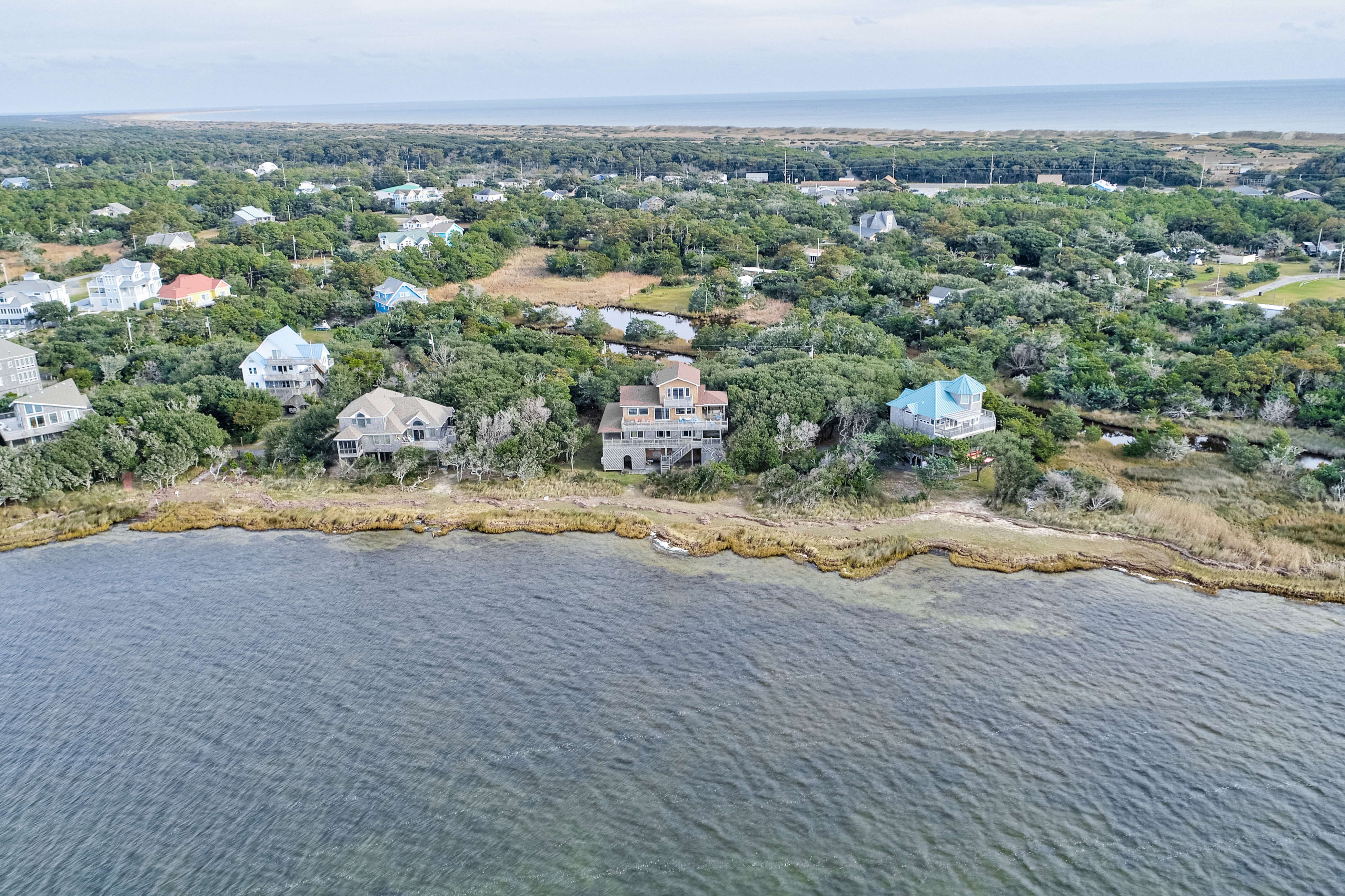 Waterfront home with pool, private hot tub, ocean view, W/D & AC - dog-friendly