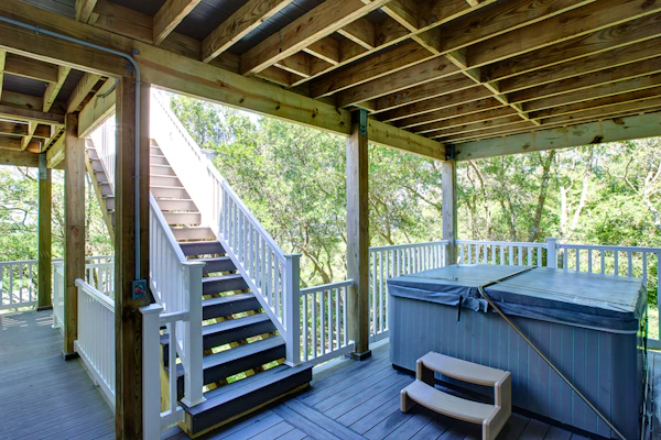 Sound-front vacation home w/private hot tub, WiFi, central AC, balcony, deck