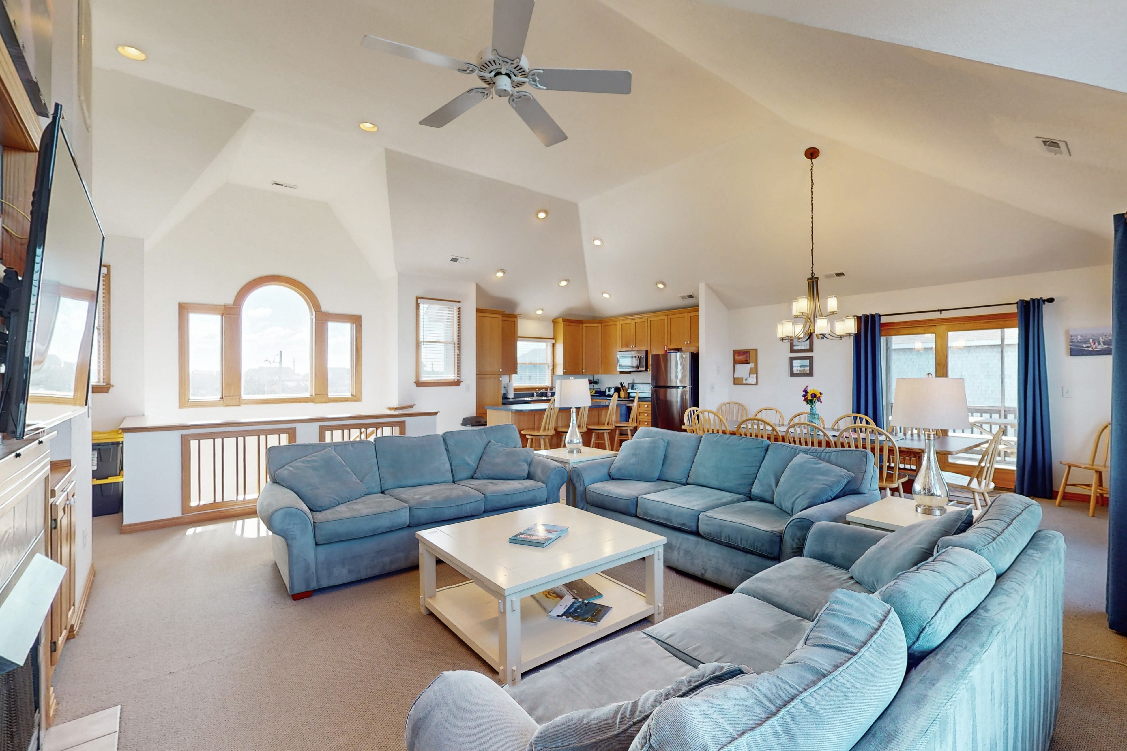 Waterfront home with private hot tub, sound access, fireplace & pool