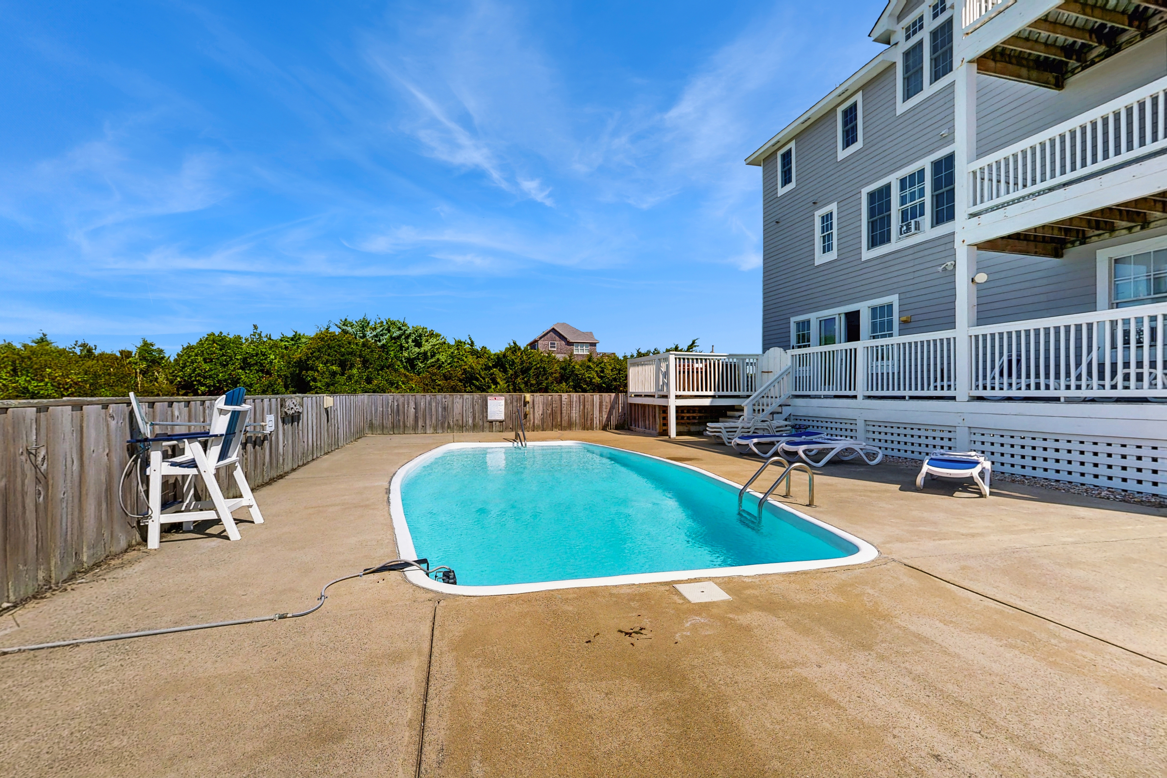 Ocean-view home with private outdoor pool, hot tub, central AC, tennis & decks