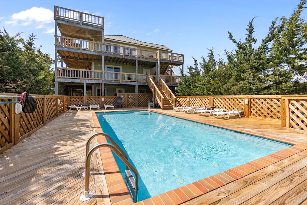 Ocean- & sound-view home with private pool, hot tub, game room, & great decks