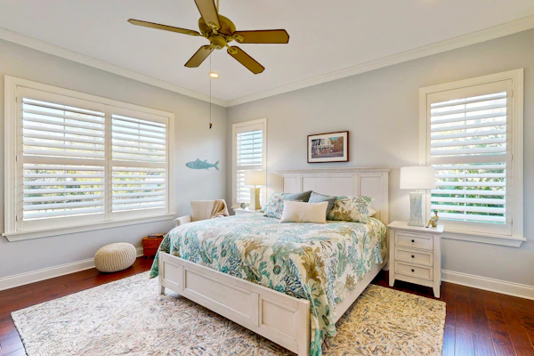 Golf course-view home near beaches with deck, porch, grill, streaming, W/D, & AC