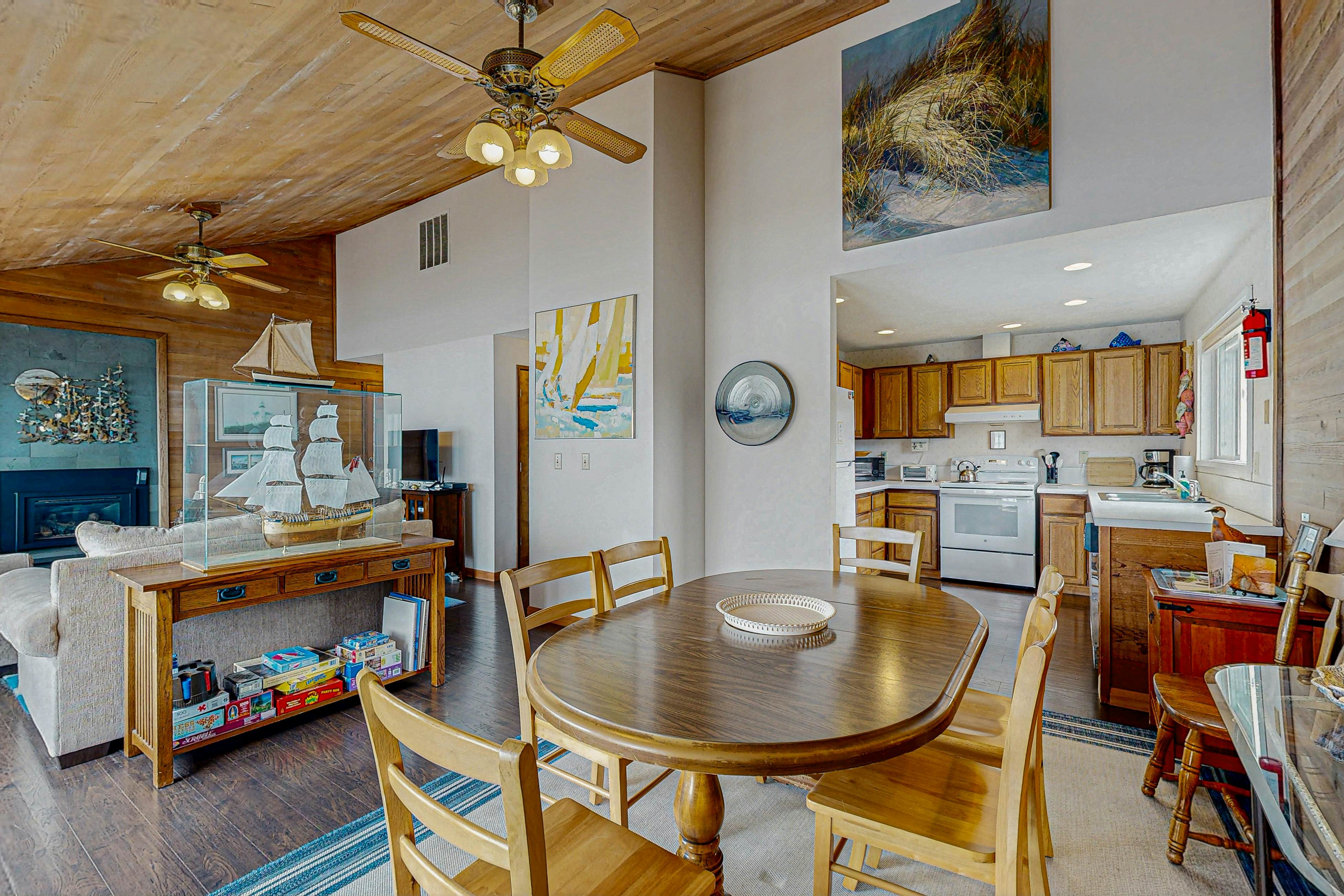 Dog-friendly home with oceanfront location & fireplace - walk to the beach