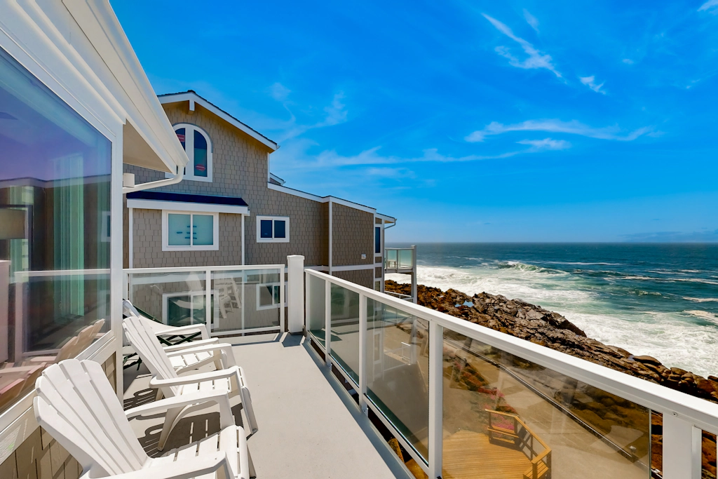 Oceanfront home with picture windows balcony and elevator watch for whales