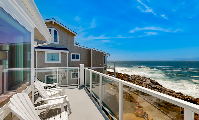 Oceanfront home with picture windows balcony and elevator watch for whales
