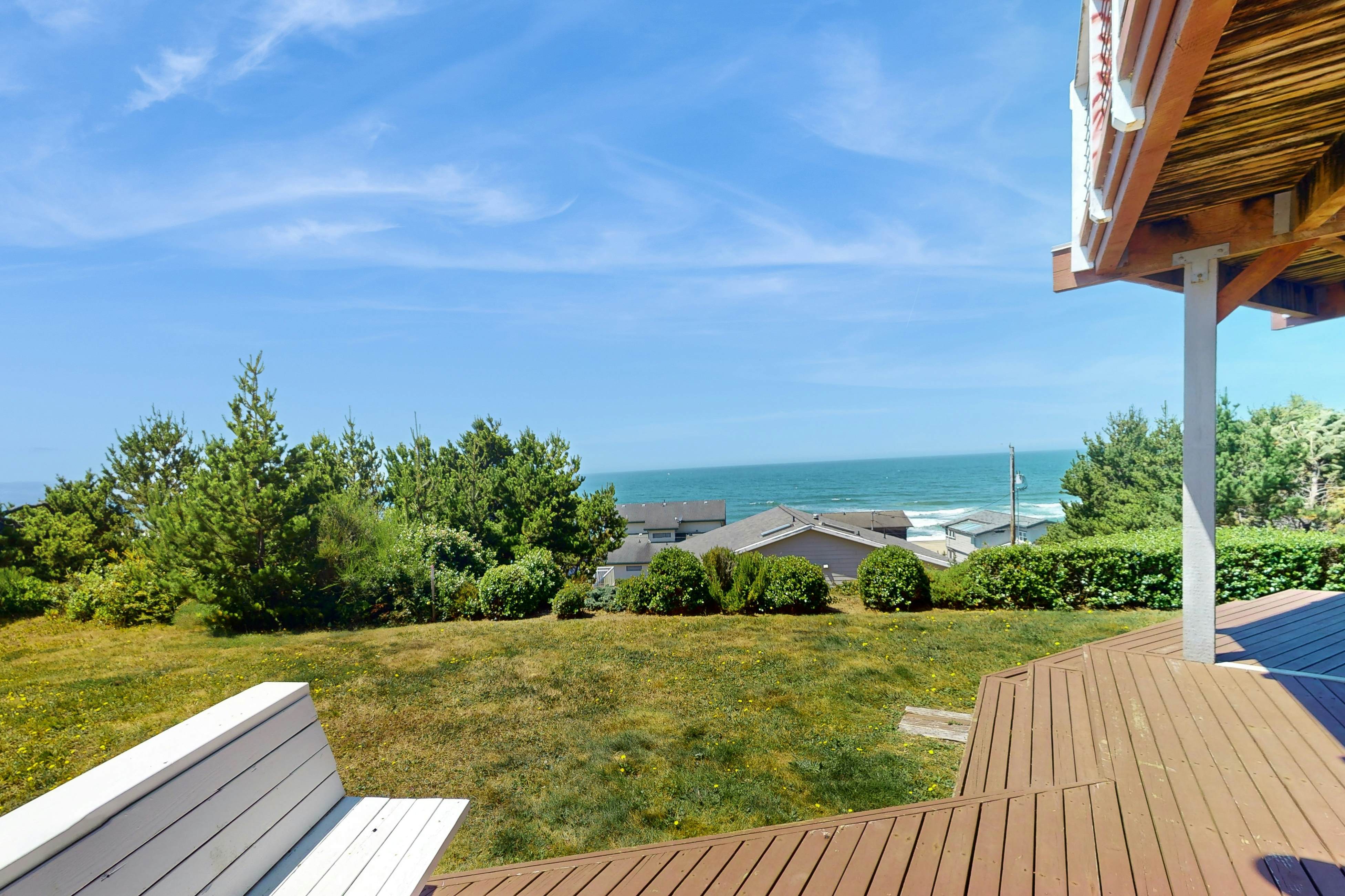 Dog-friendly home with great decks & stunning ocean views