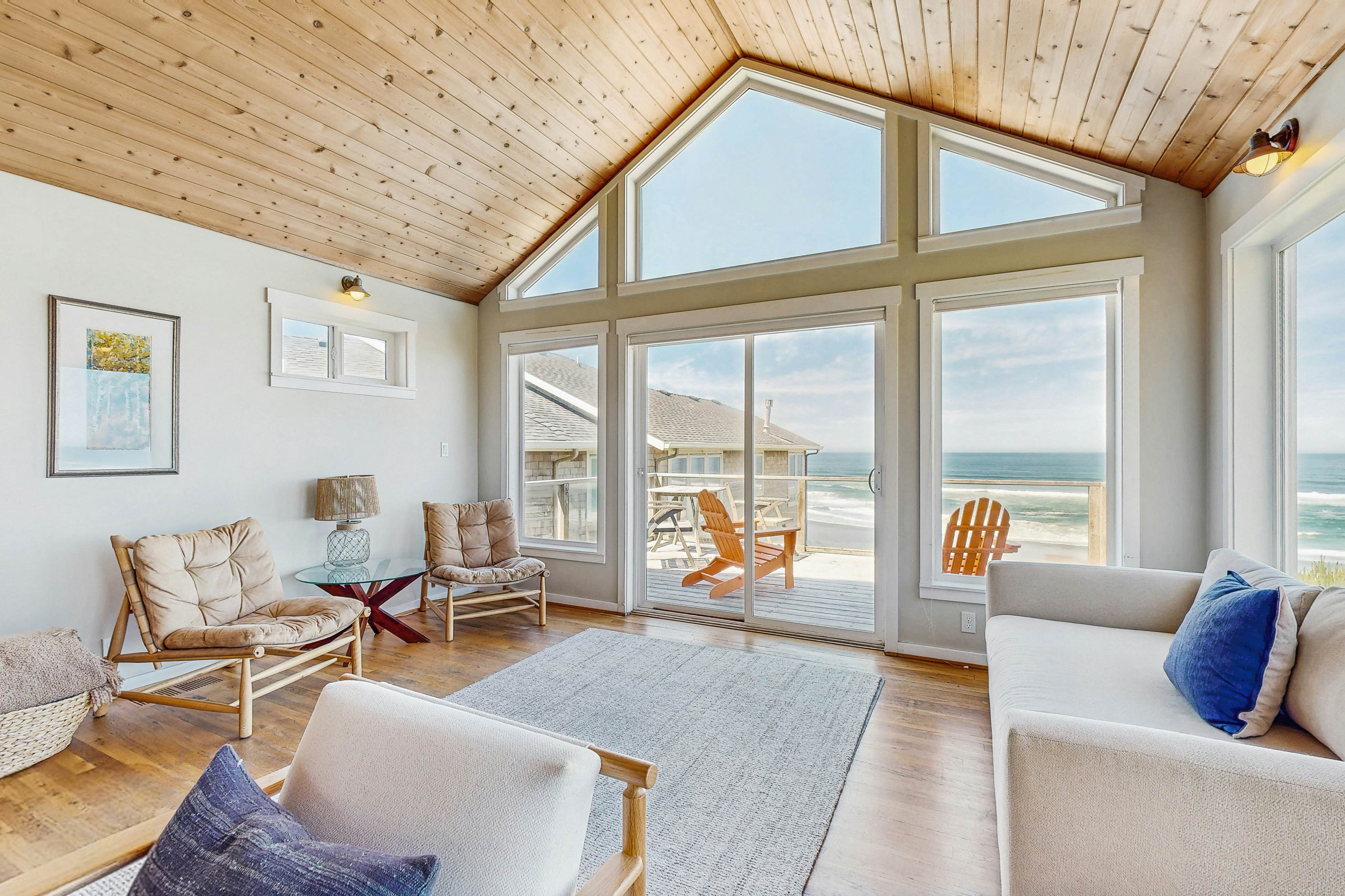 Bella Beach home with ocean view,  gas fireplace, beach access & private hot tub