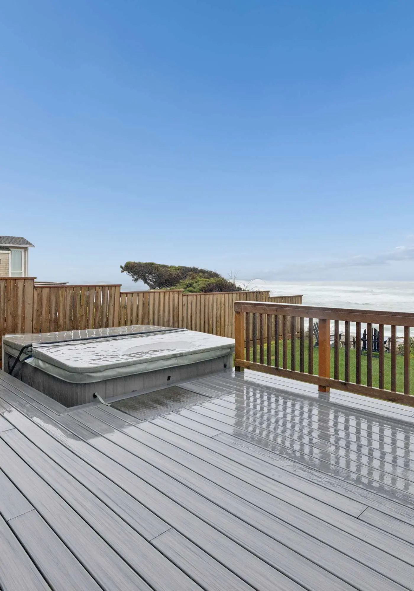 Oceanfront dog friendly house with deck private hot tub and stunning views
