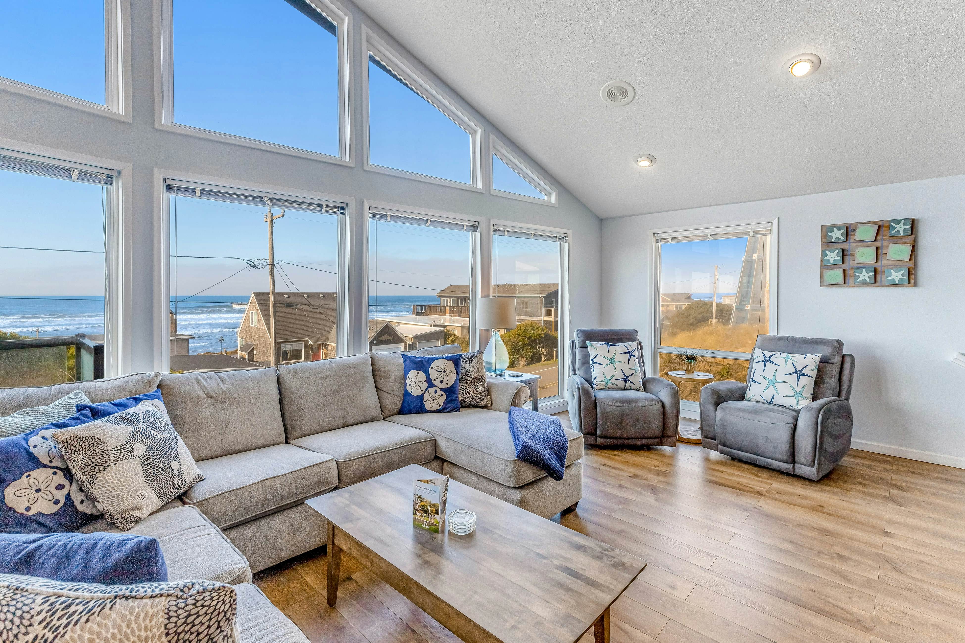 Bright home with stunning ocean views private hot tub and nearby beach access