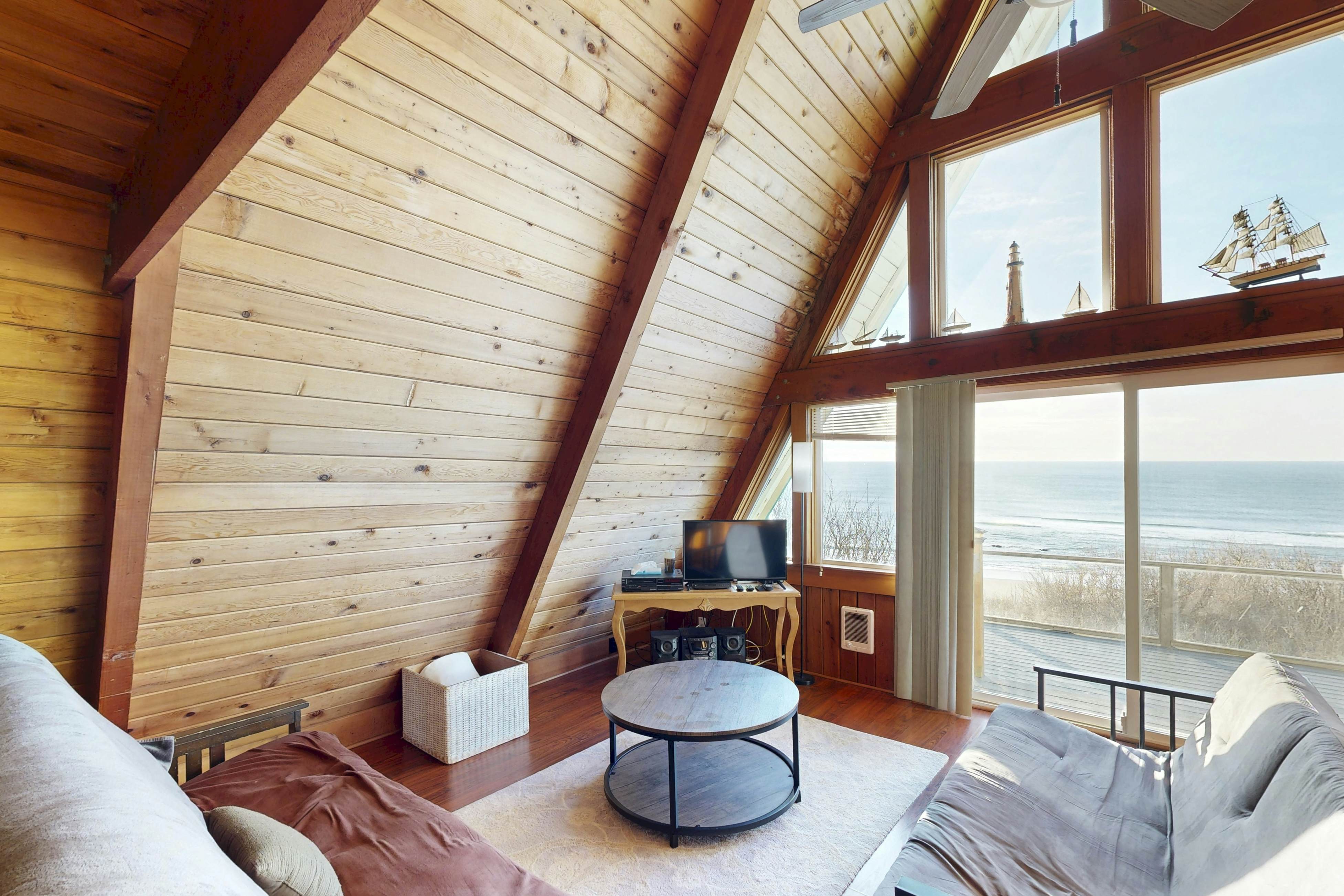 Dog-friendly A-frame cottage—oceanfront with ocean views & two blocks from beach