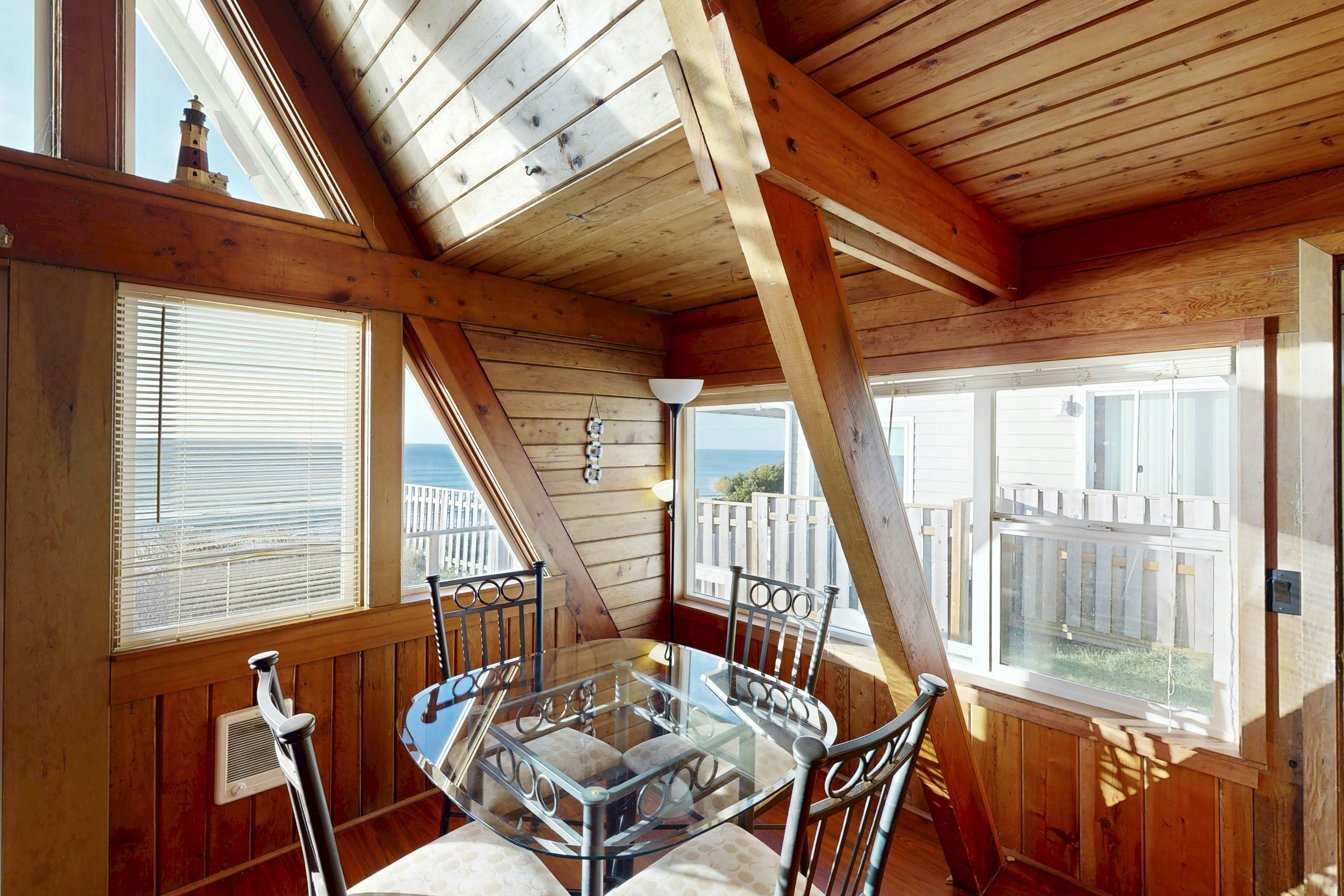 Dog-friendly A-frame cottage—oceanfront with ocean views & two blocks from beach
