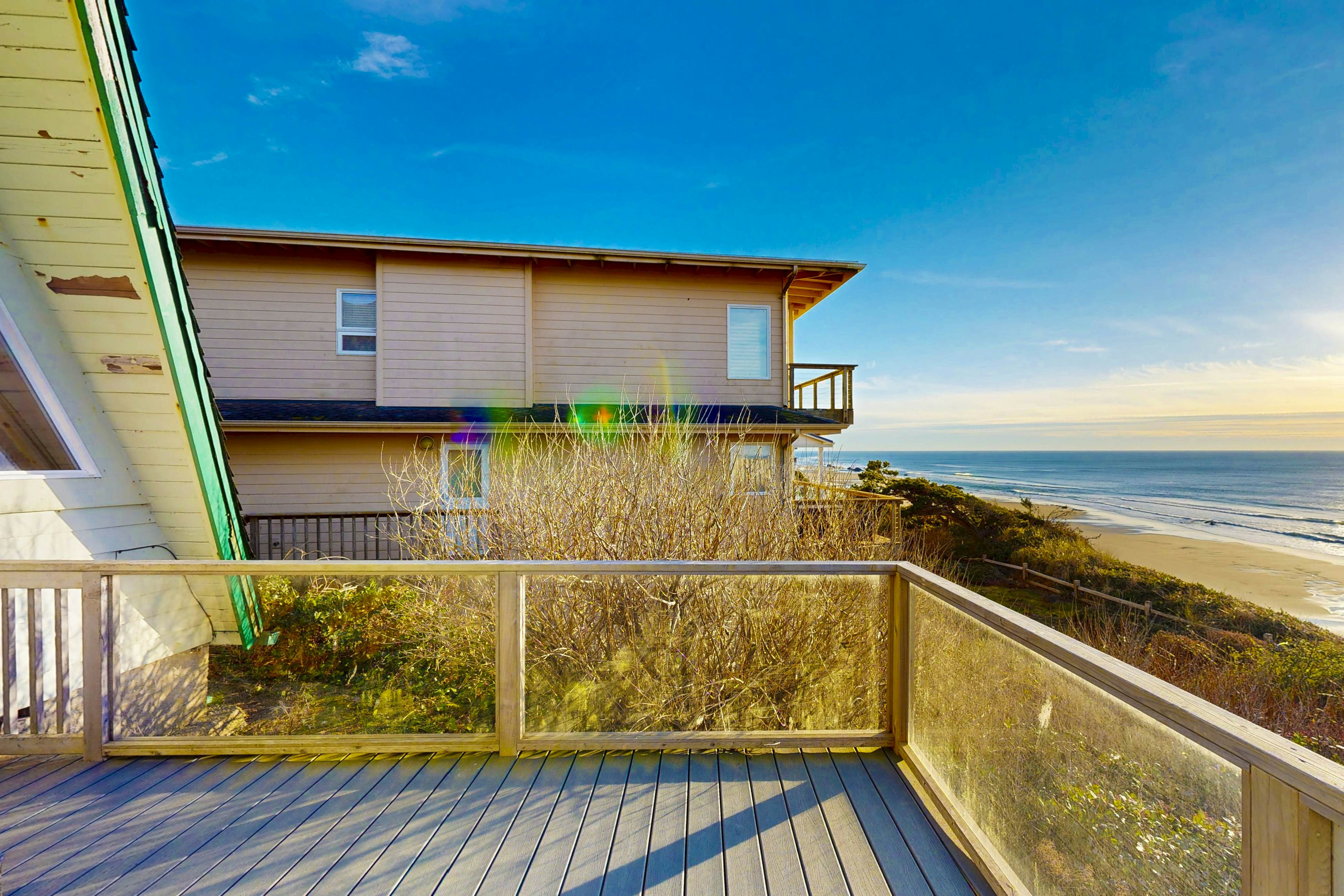 Dog-friendly A-frame cottage—oceanfront with ocean views & two blocks from beach