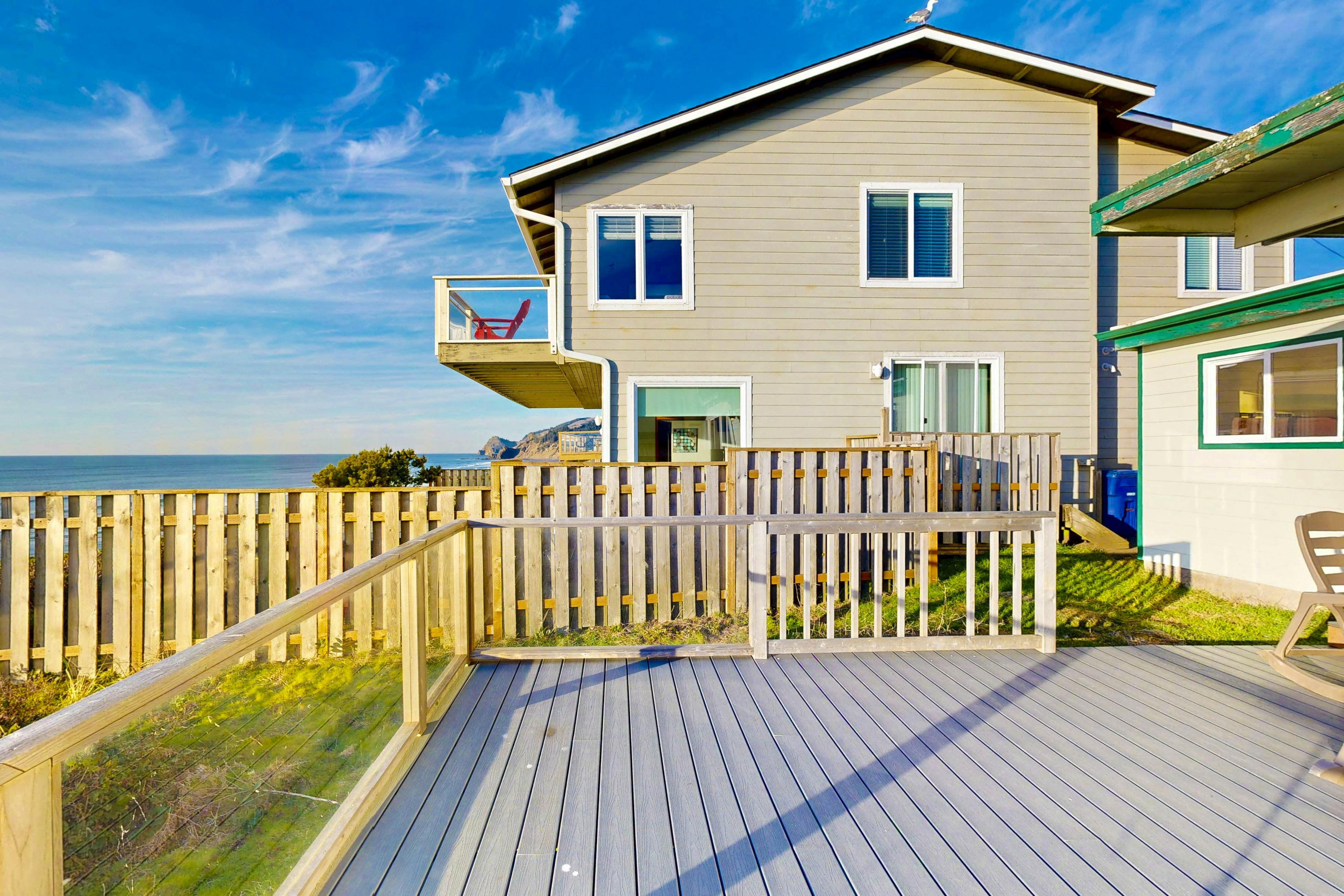 Dog-friendly A-frame cottage—oceanfront with ocean views & two blocks from beach