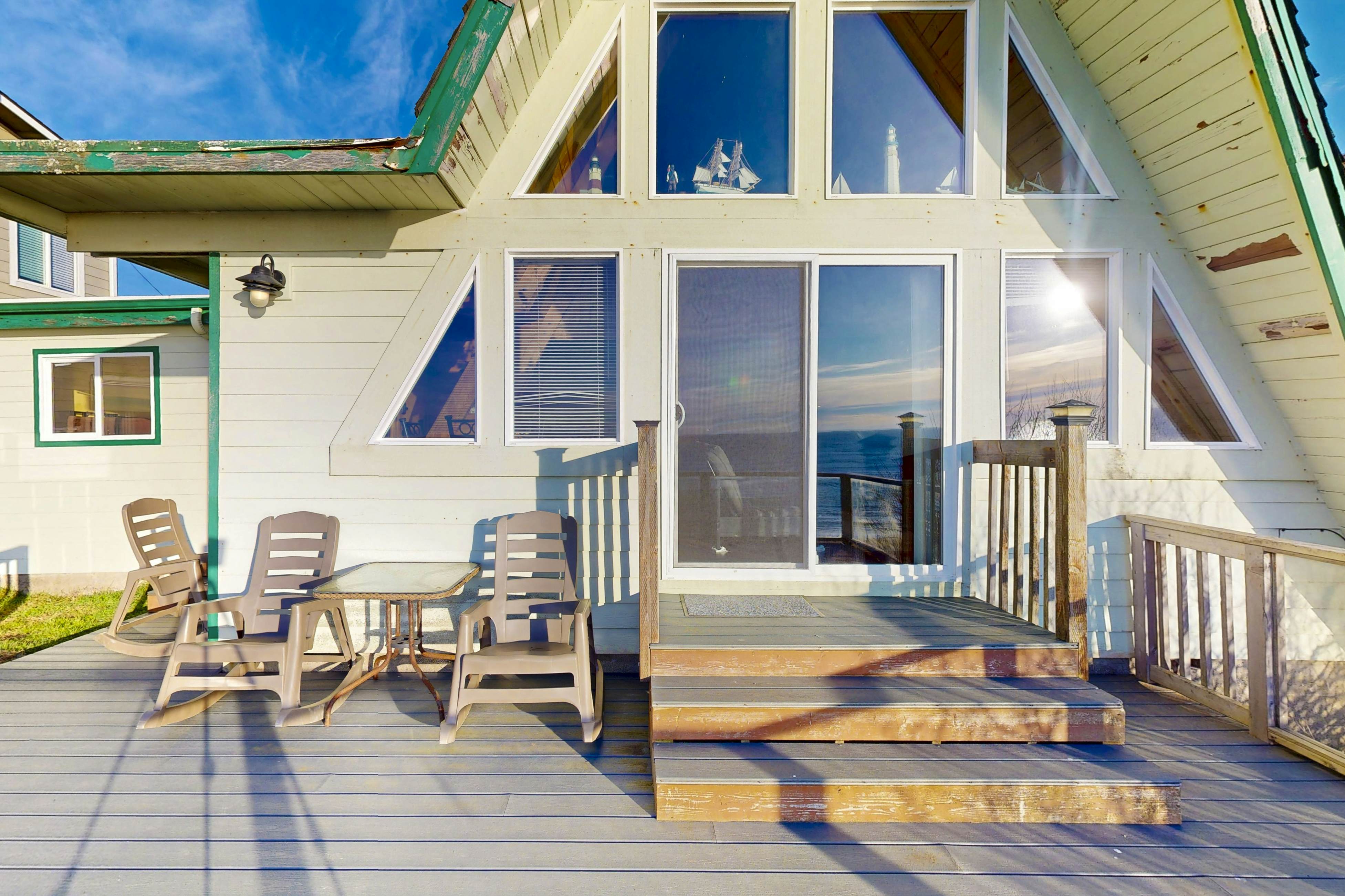 Dog-friendly A-frame cottage—oceanfront with ocean views & two blocks from beach