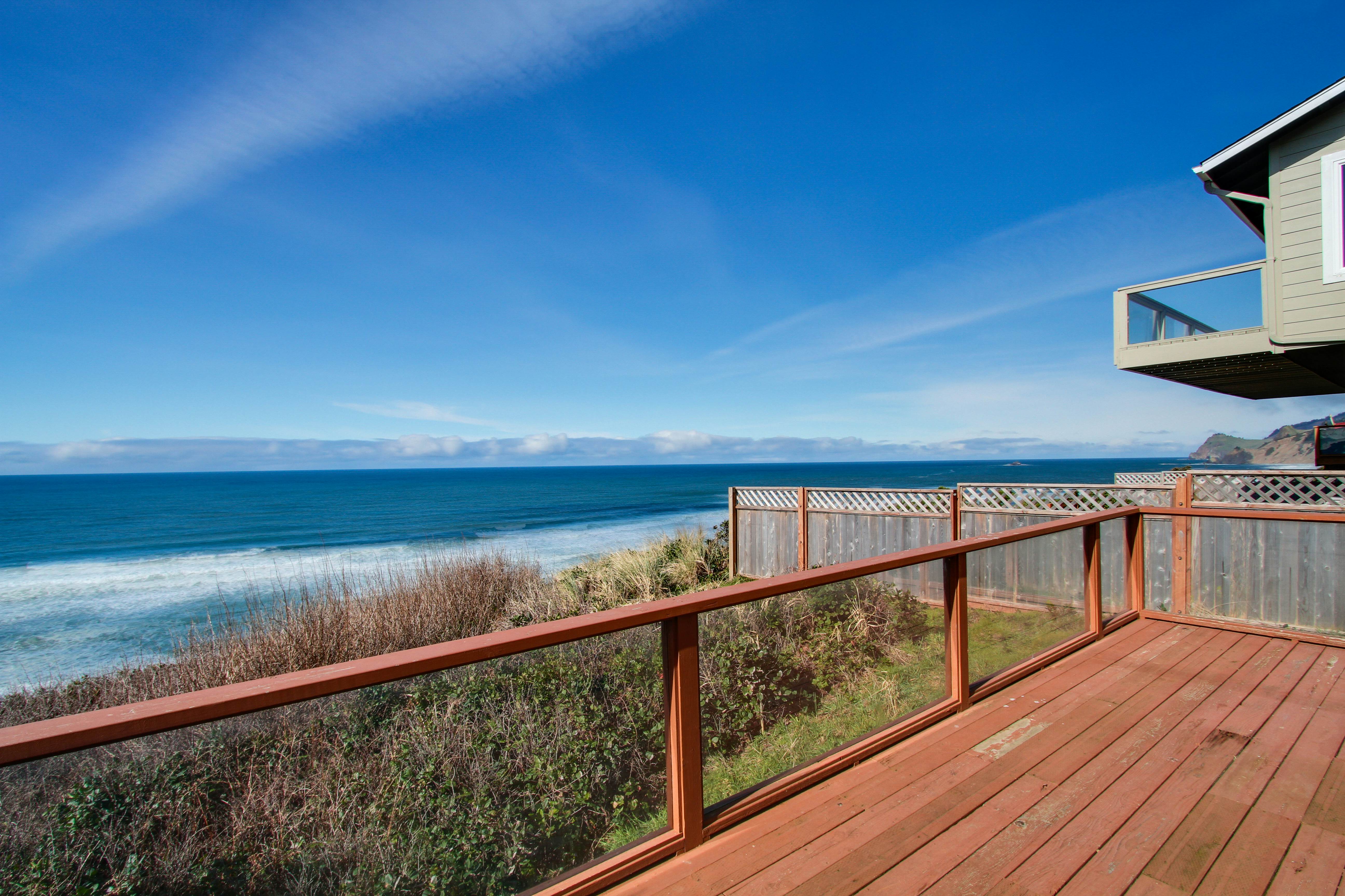 Dog-friendly A-frame cottage—oceanfront with ocean views & two blocks from beach
