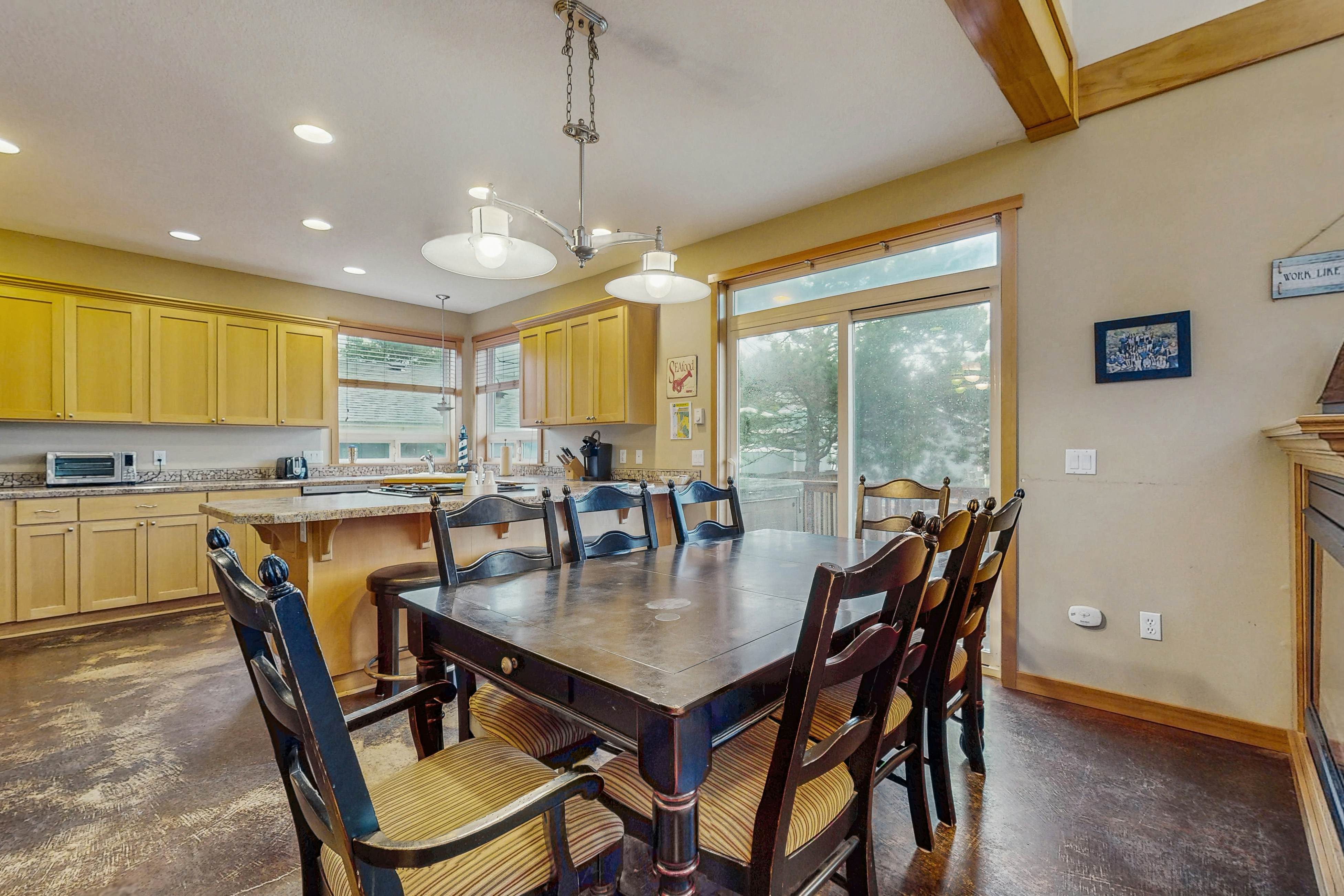 Family-friendly home with private hot tub, fireplace, & BBQ, close to beach