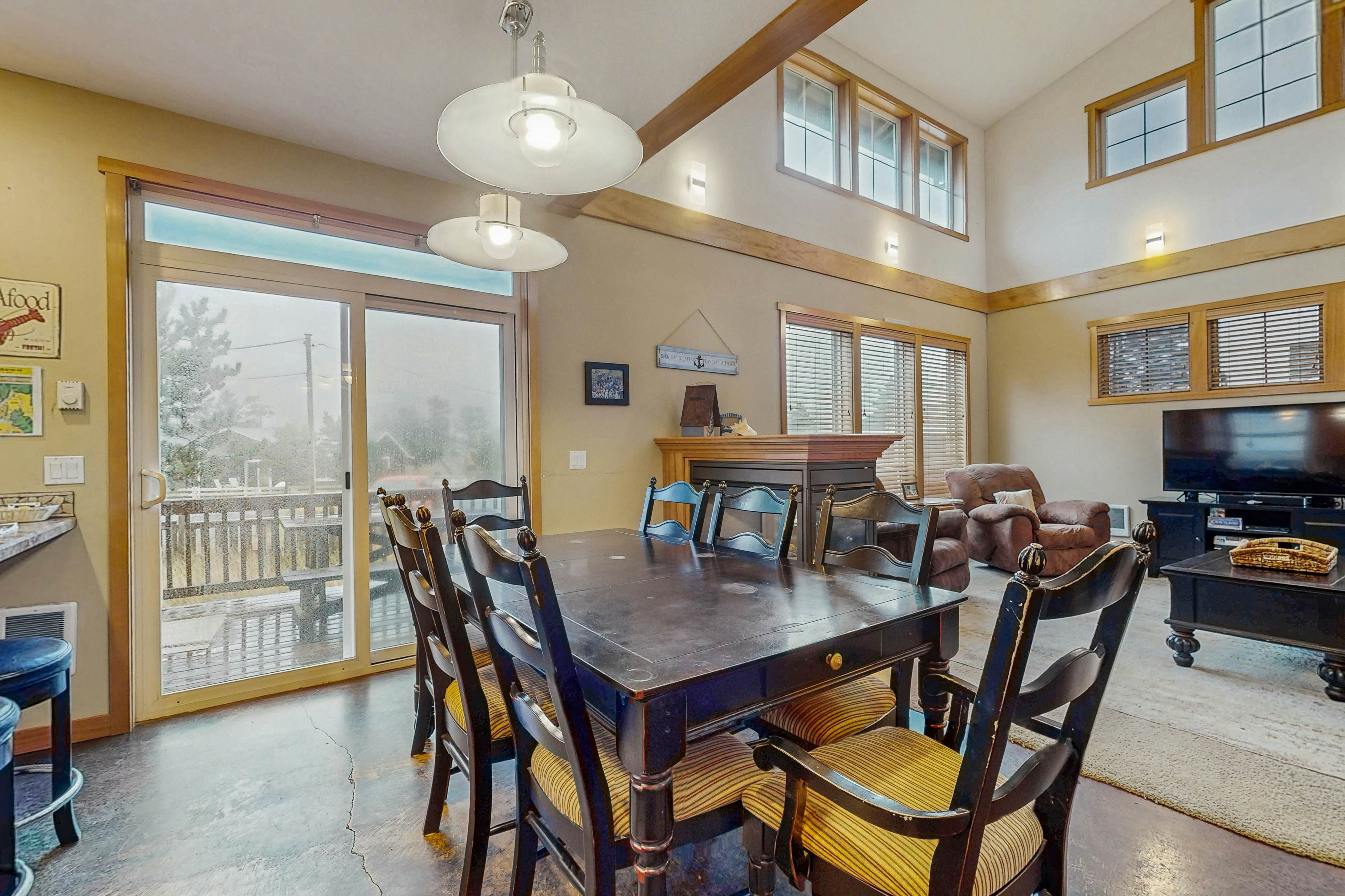 Family-friendly home with private hot tub, fireplace, & BBQ, close to beach