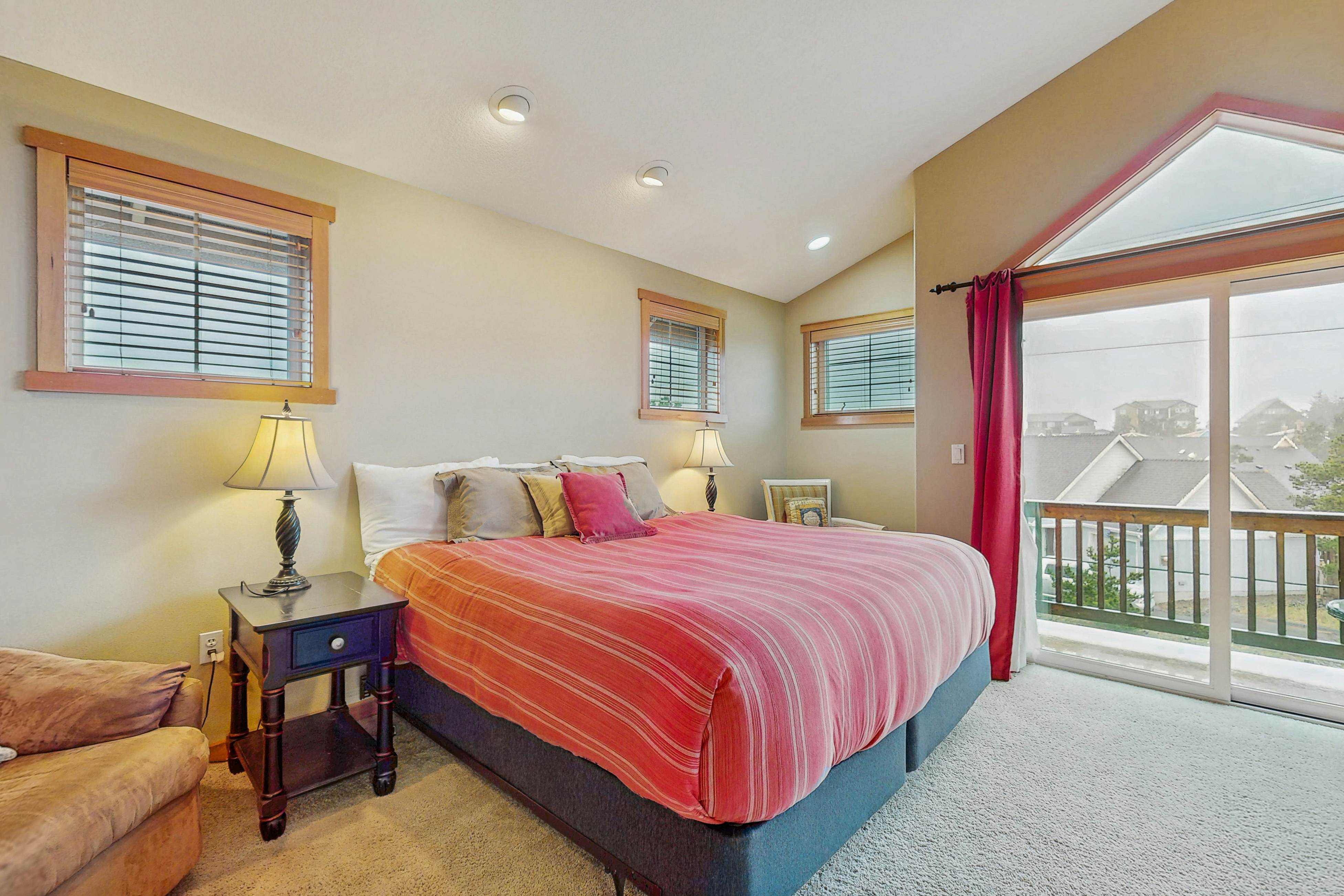 Family-friendly home with private hot tub, fireplace, & BBQ, close to beach