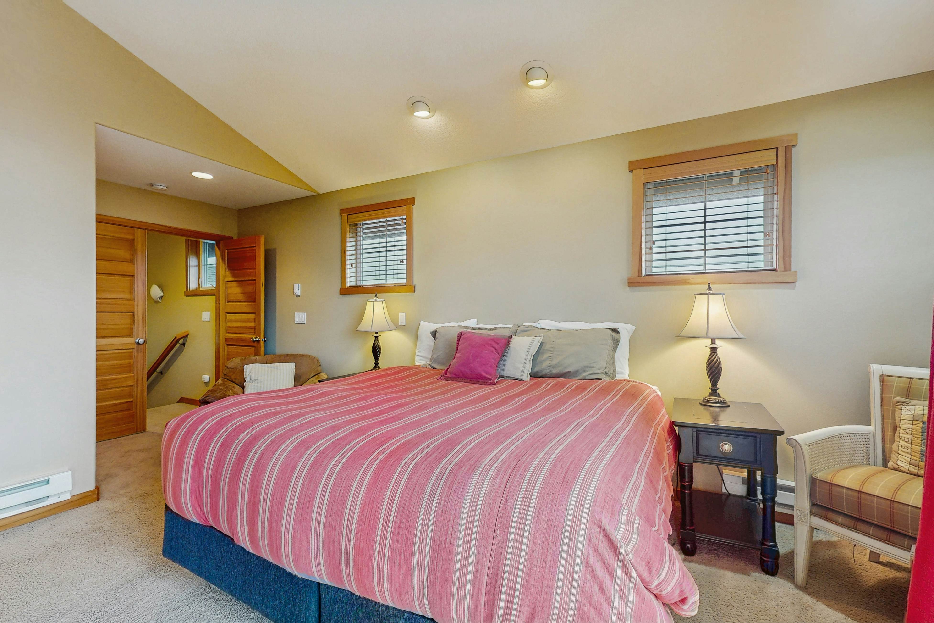 Family-friendly home with private hot tub, fireplace, & BBQ, close to beach