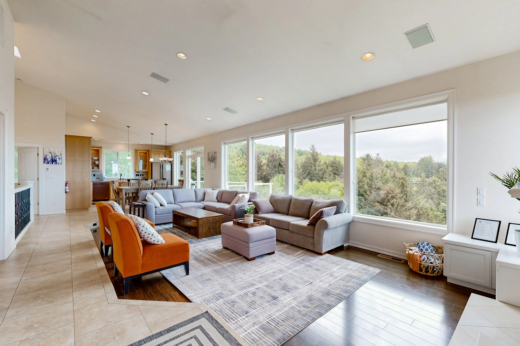 Ocean view home with heated floors private hot tub and multiple decks