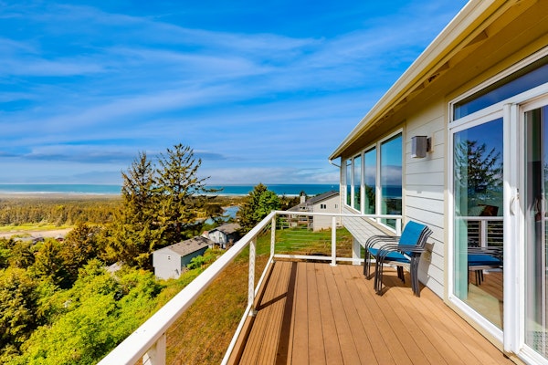 Ocean view home with heated floors private hot tub and multiple decks