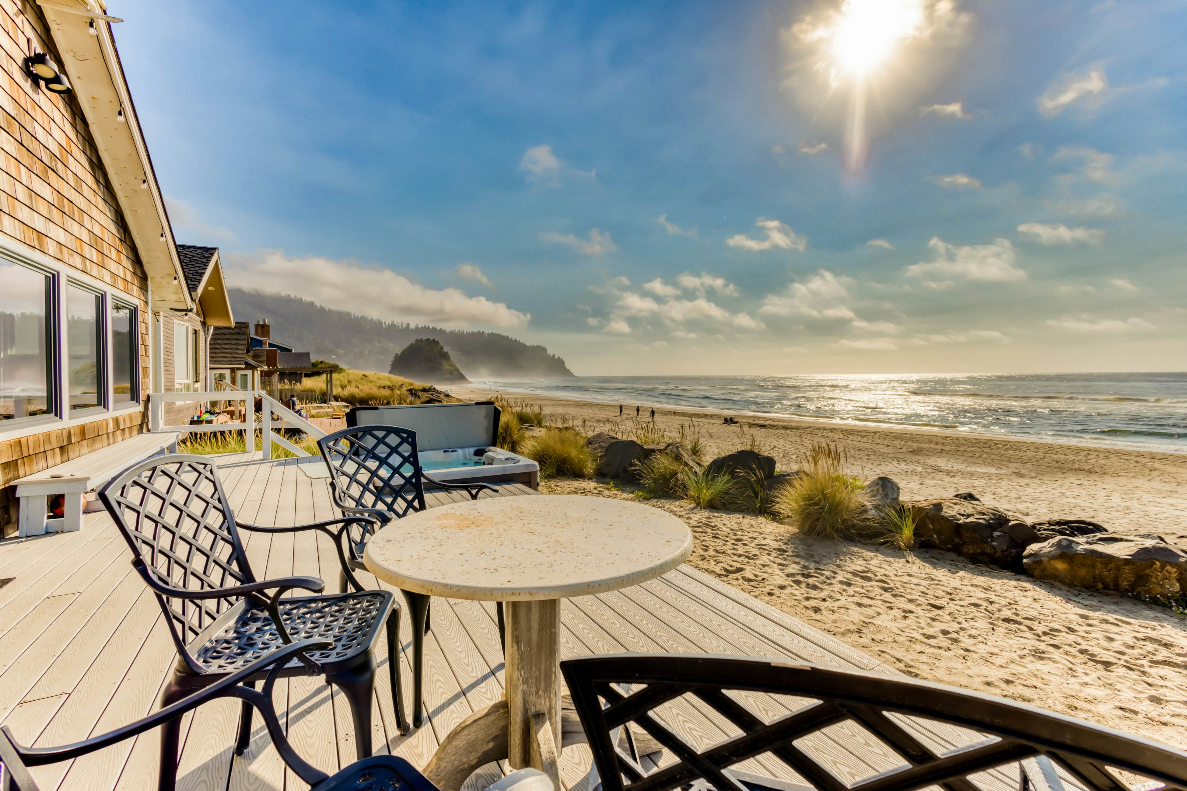 Beachfront home with ocean-view hot tub & wood-burning fireplace - dog-friendly