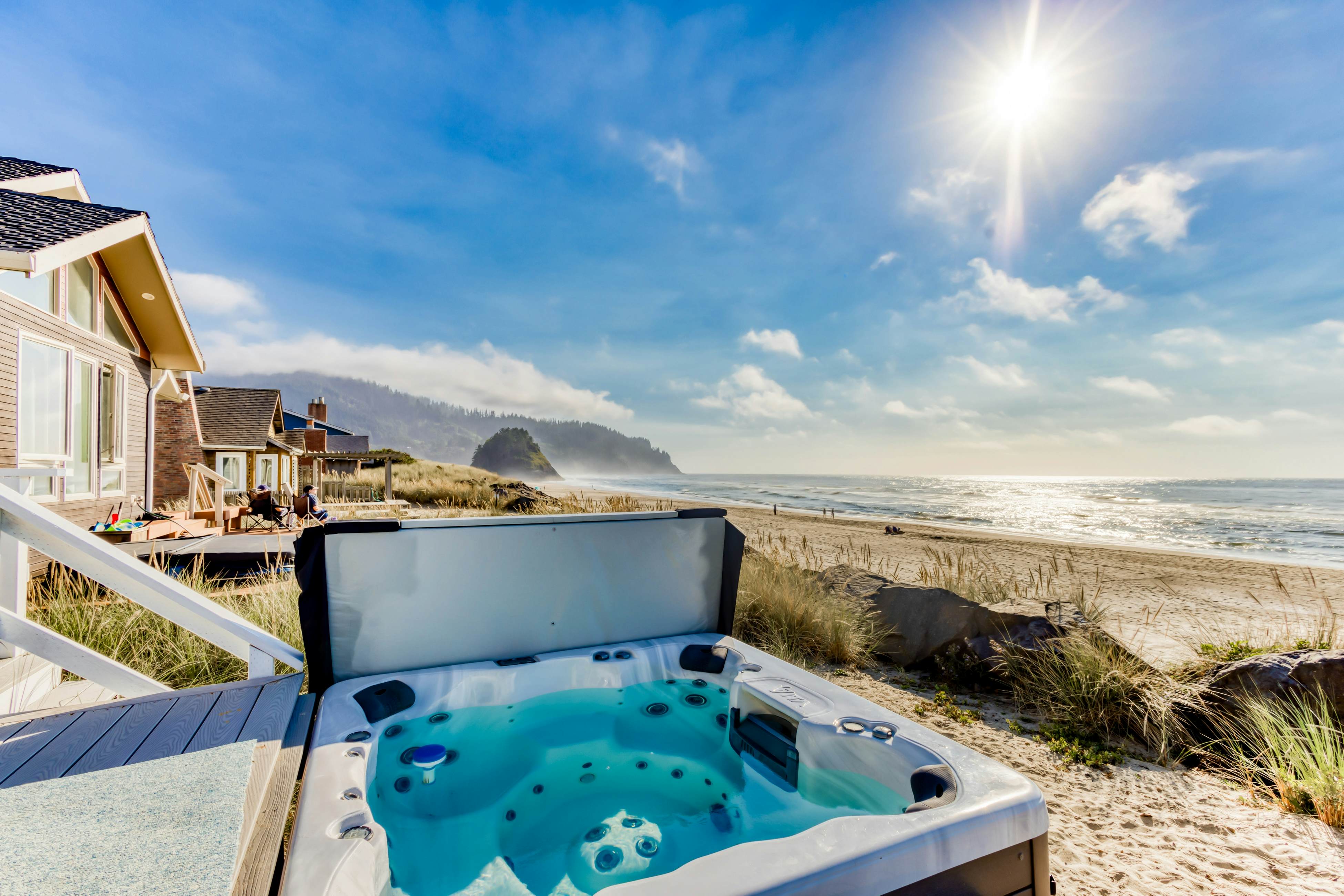 Beachfront home with ocean-view hot tub & wood-burning fireplace - dog-friendly