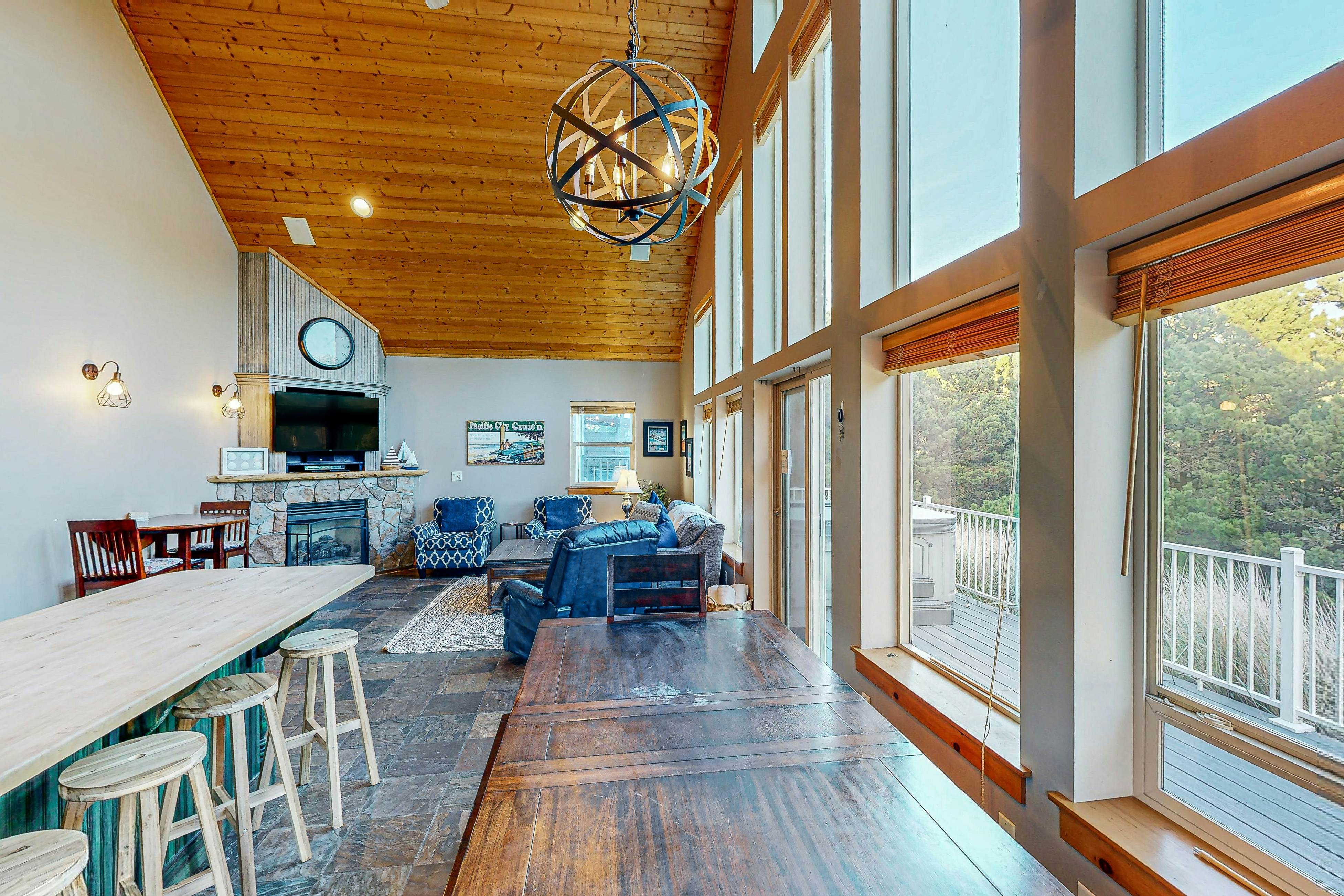 Spacious Home with Private Hot Tub & Ocean Views - One Block to the Beach