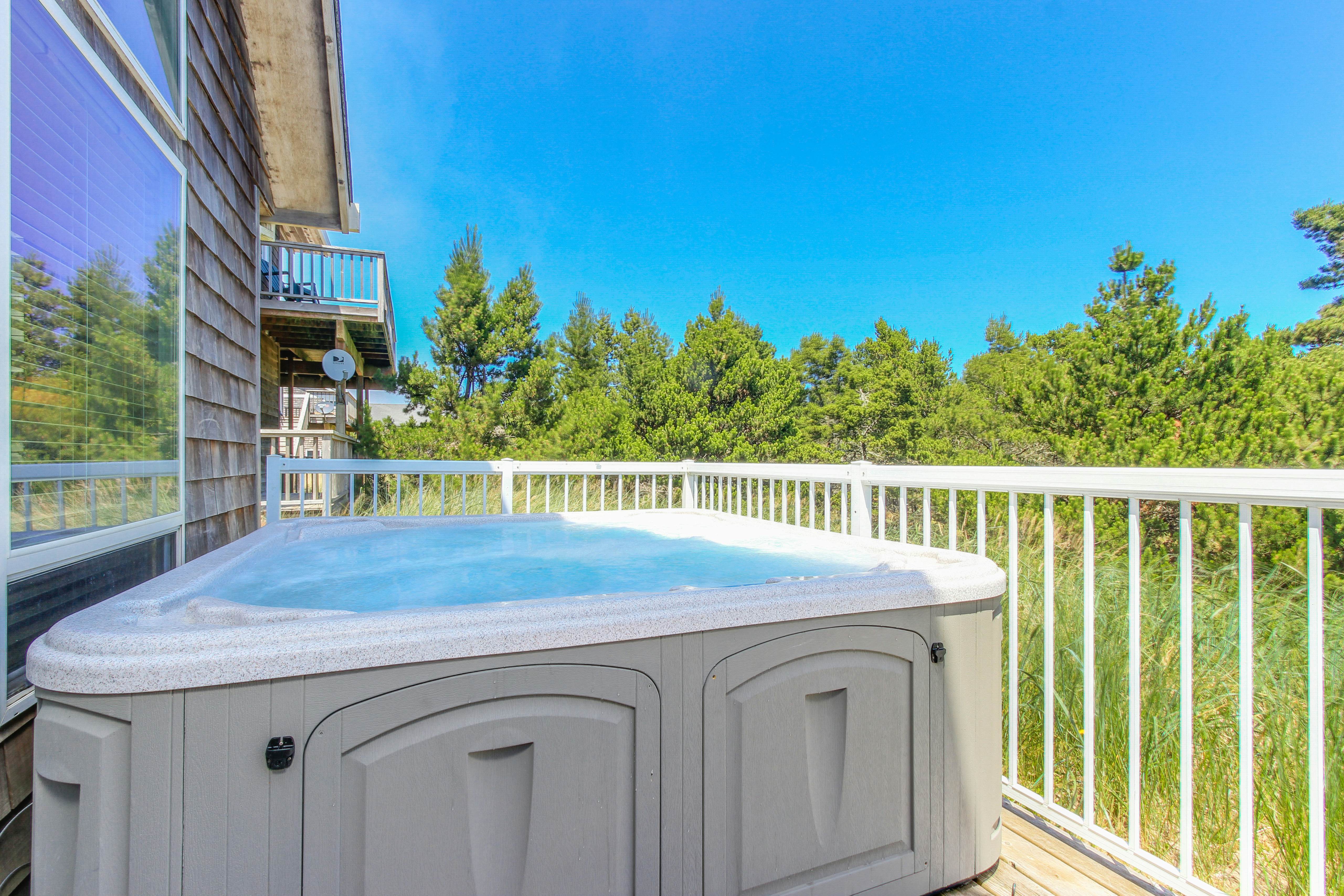 Spacious Home with Private Hot Tub & Ocean Views - One Block to the Beach