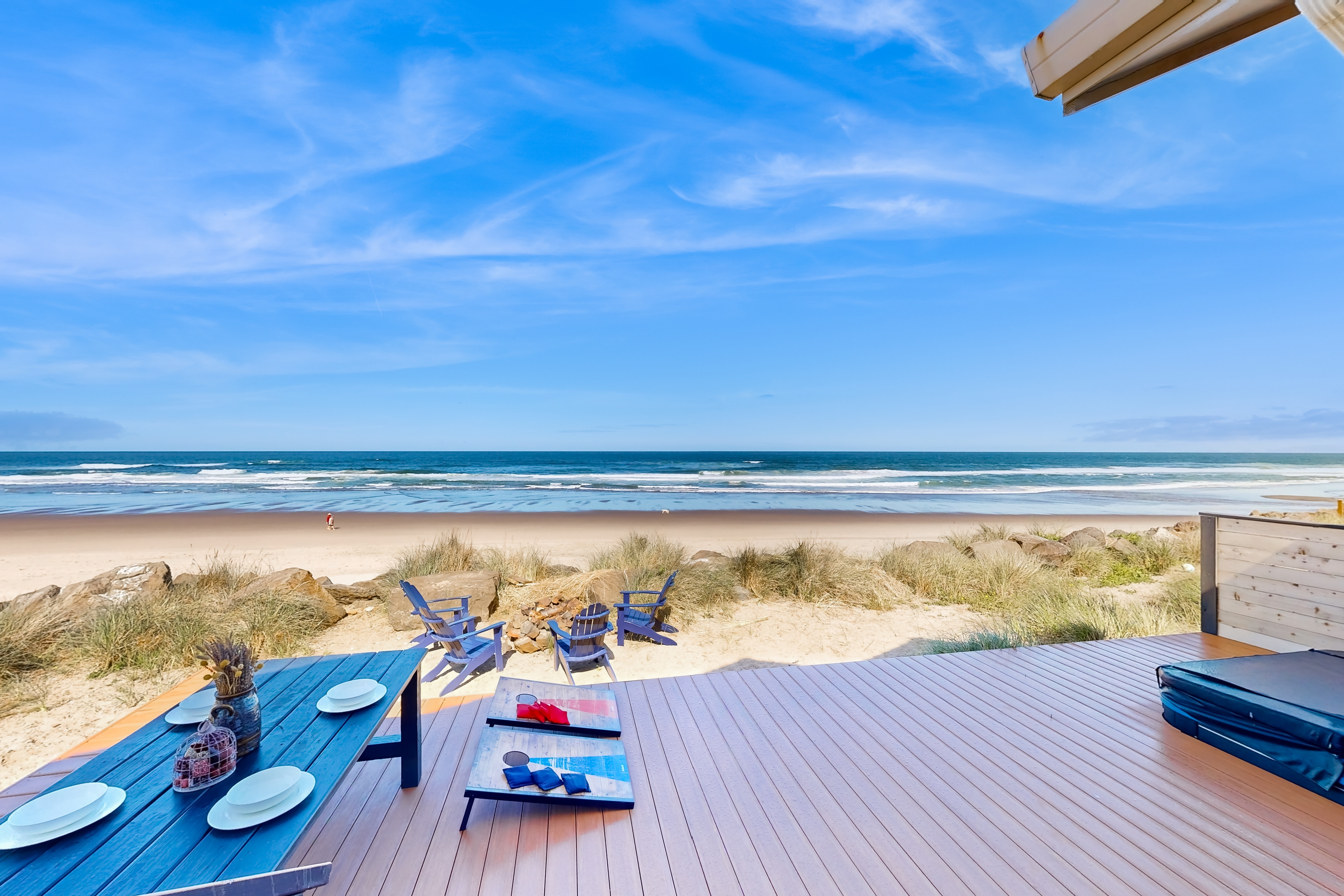 New oceanfront home with hot tub views A C and beach access 2 dogs OK