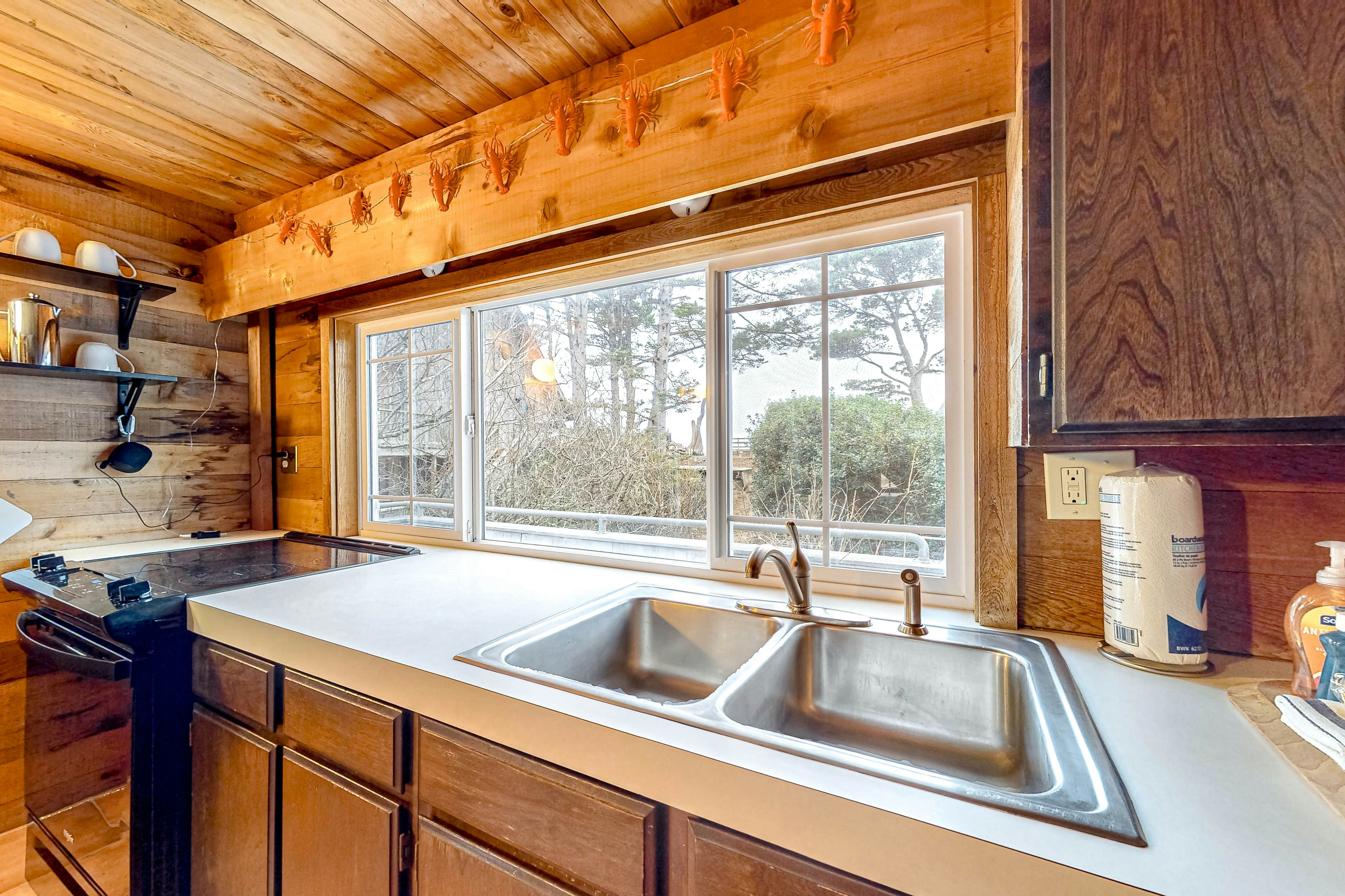 Dog friendly home with wetlands view deck fireplace outdoor shower