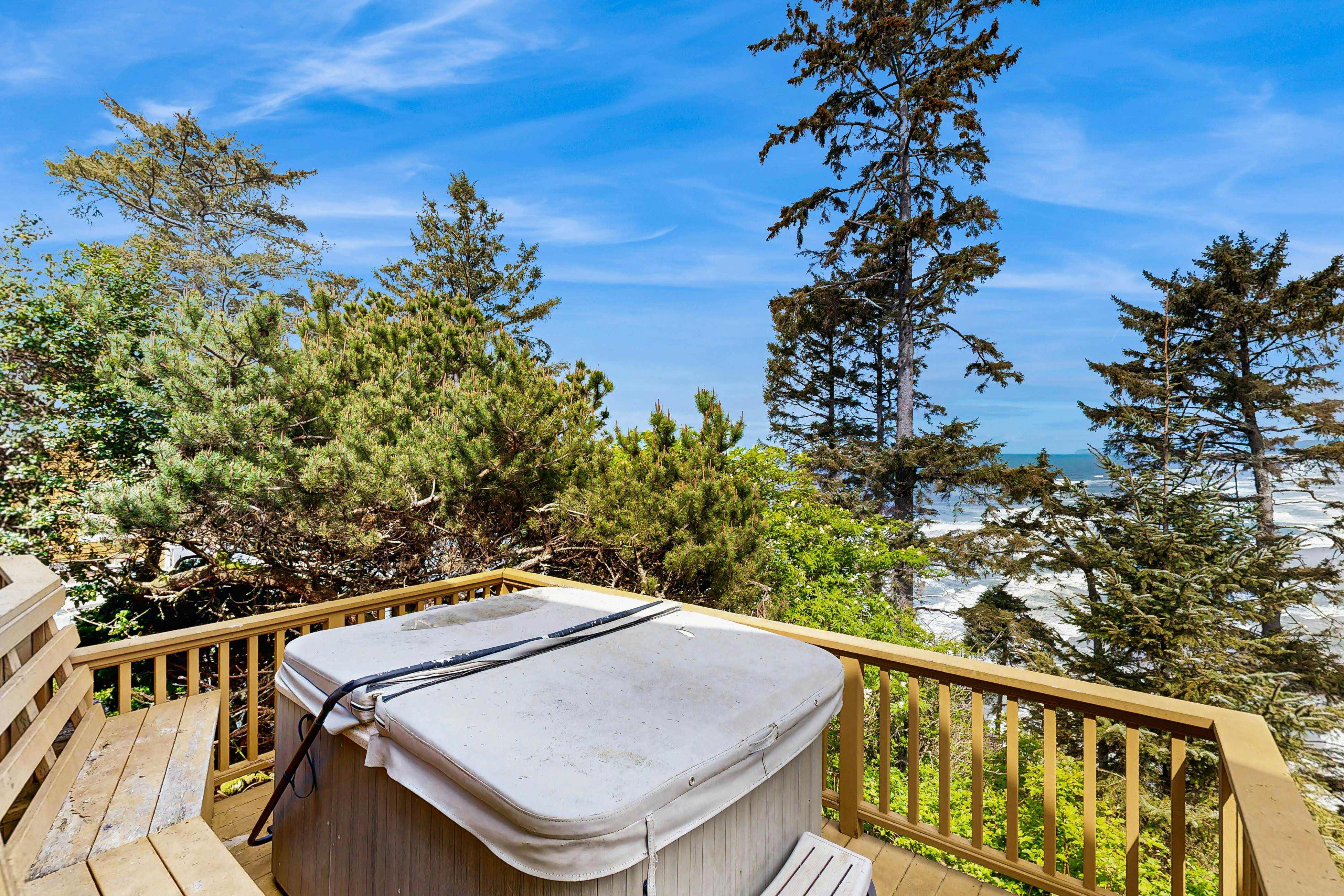Dog-Friendly Home with Private Hot Tub and Views of Proposal Rock and the Ocean