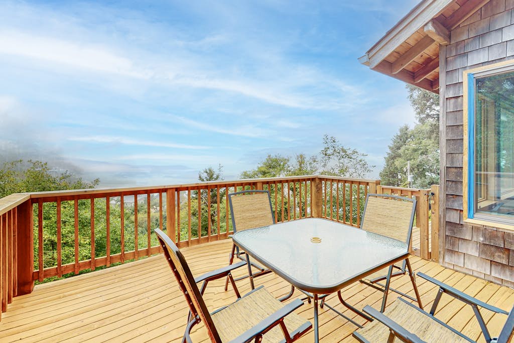 Ocean View Home with Two Decks Beach Access and Cozy Fireplace