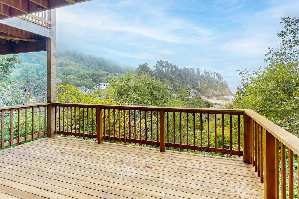 Ocean View Home with Two Decks Beach Access and Cozy Fireplace